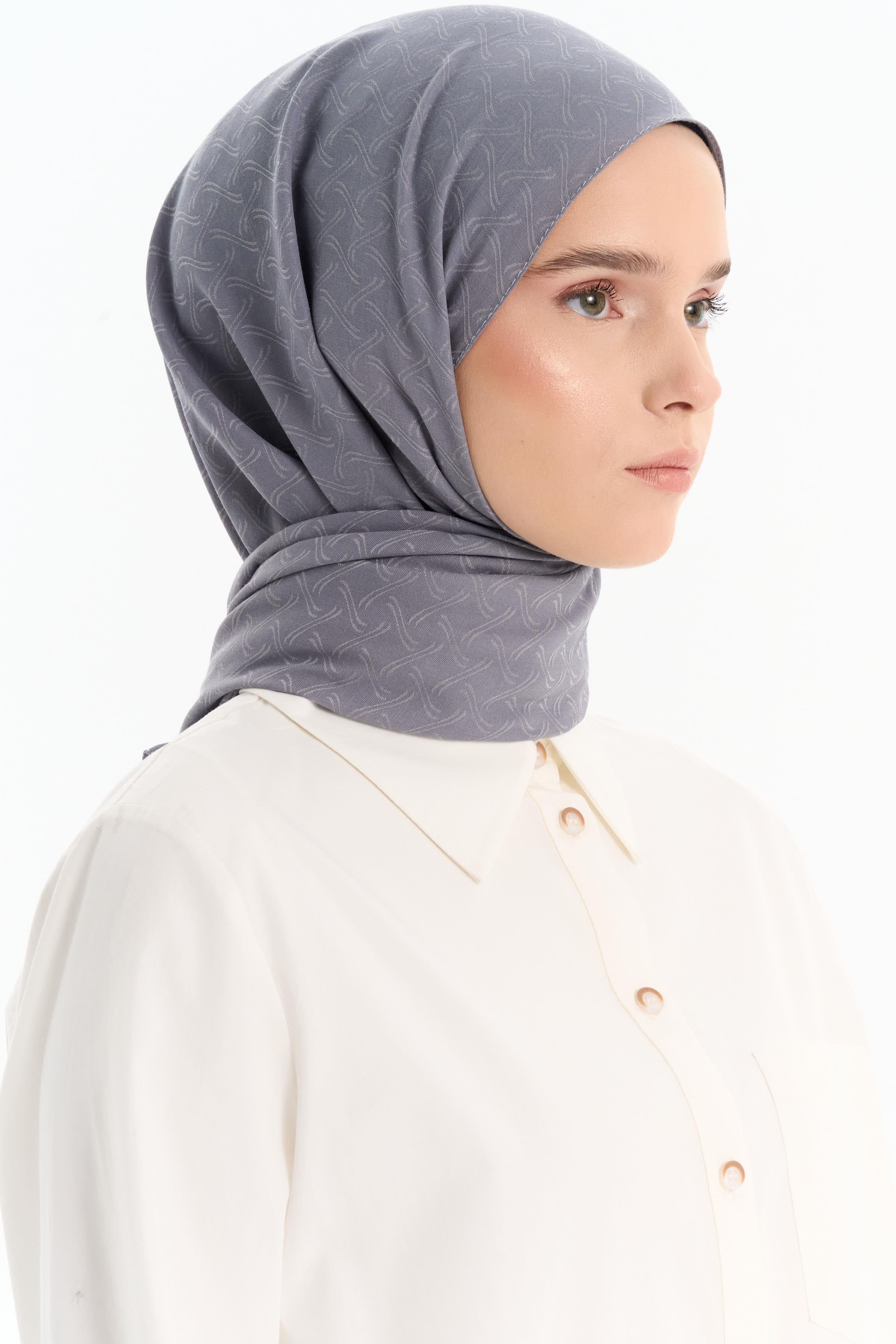 Dairesel Desen Pamuk Şal - Koyu Gri TUGBA