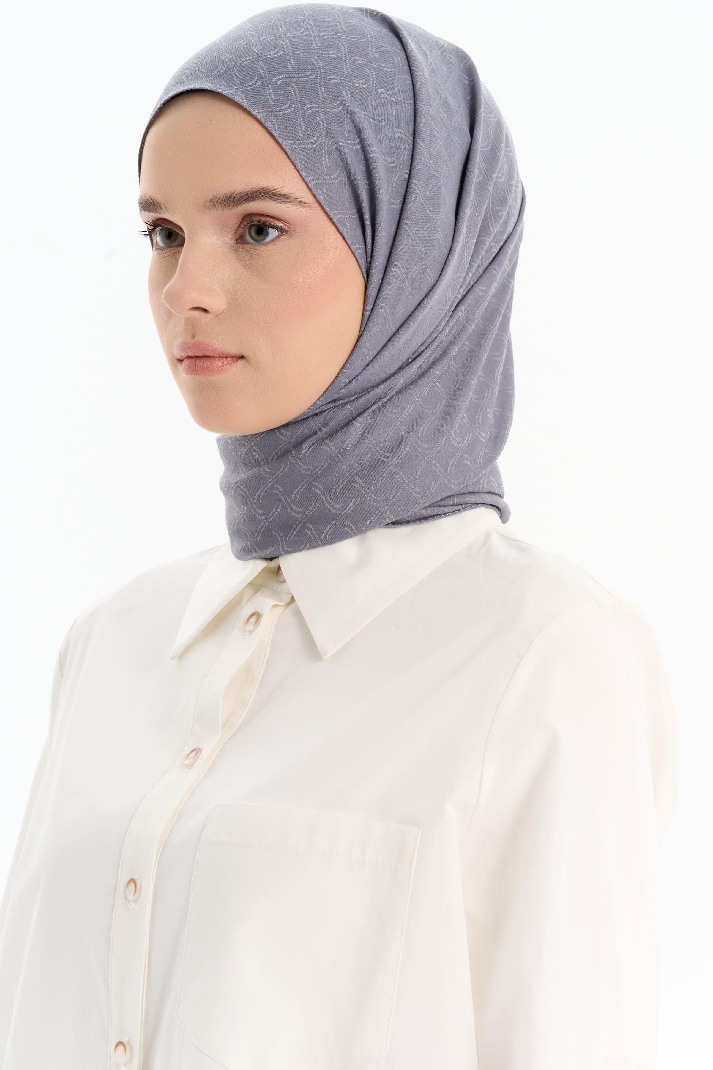 Dairesel Desen Pamuk Şal - Koyu Gri TUGBA