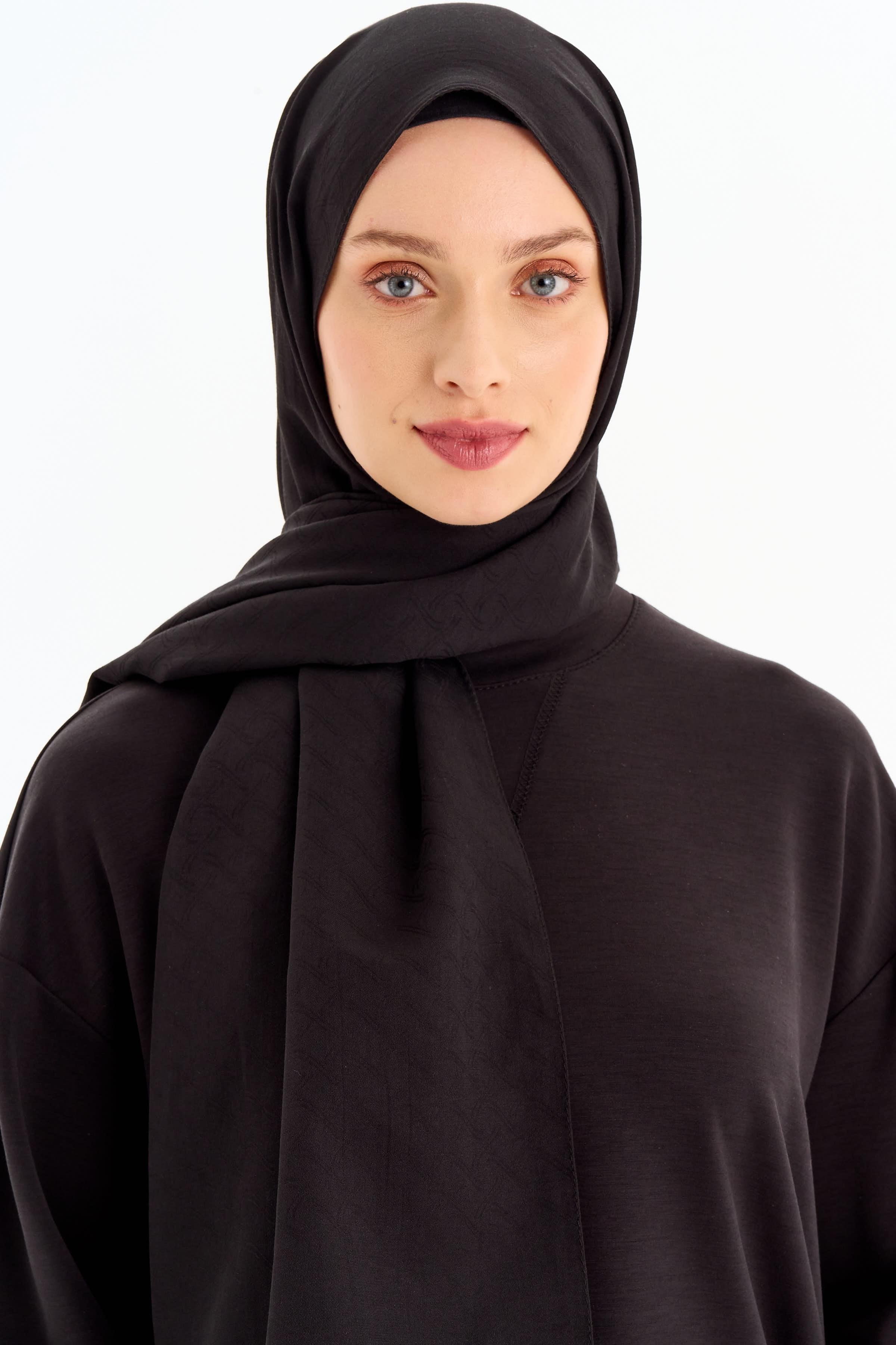 Dairesel Desen Pamuk Şal - Siyah TUGBA