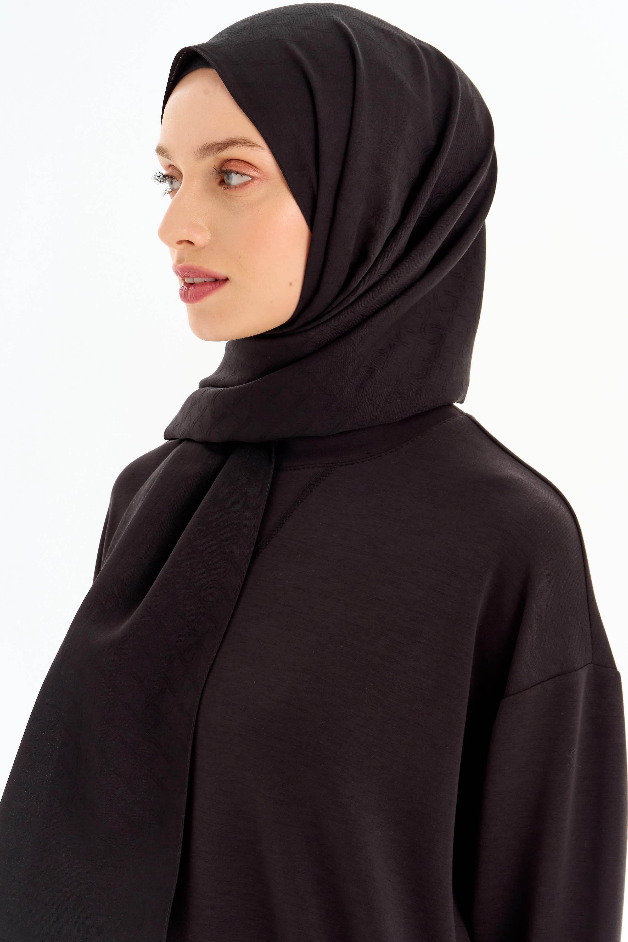 Dairesel Desen Pamuk Şal - Siyah TUGBA