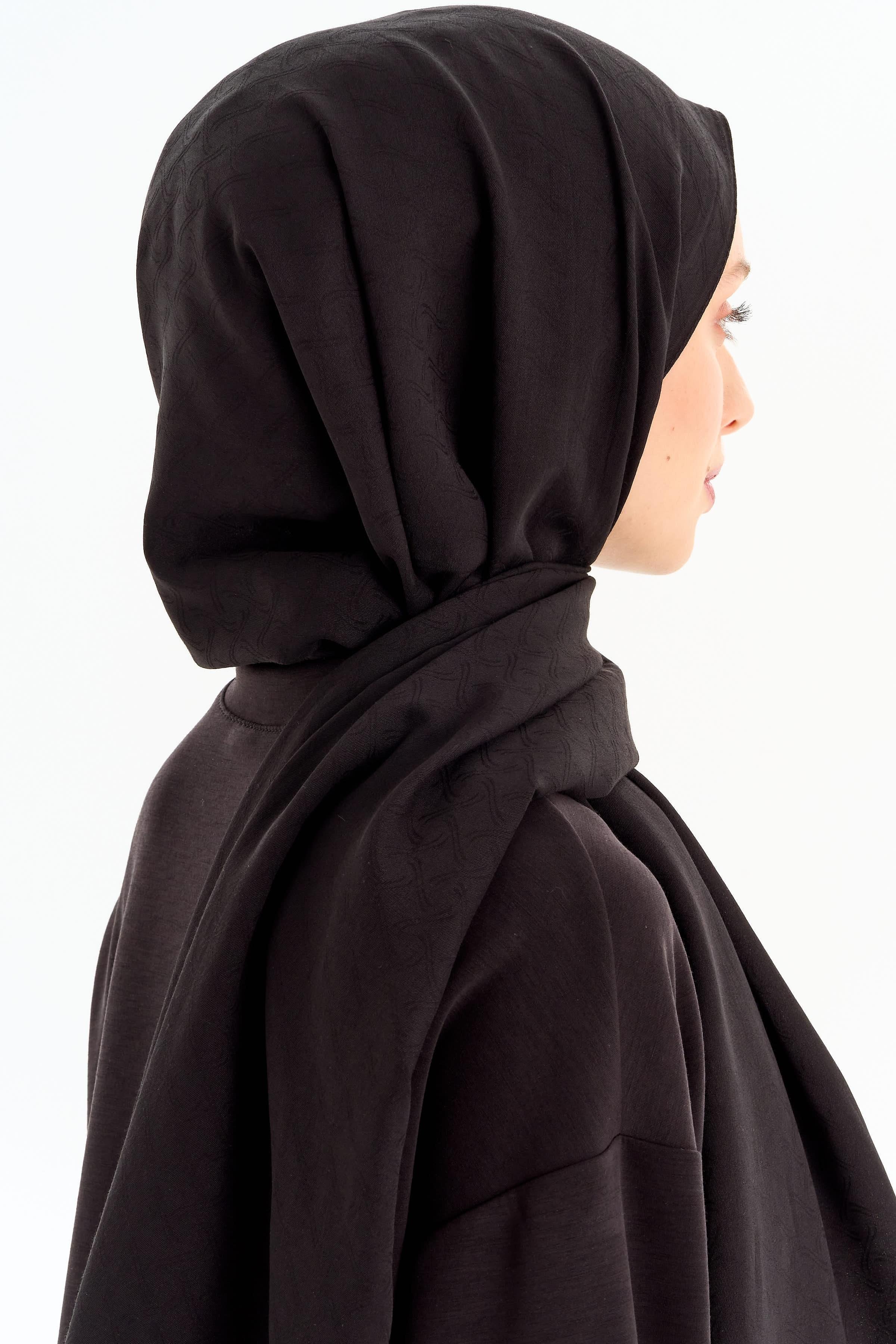 Dairesel Desen Pamuk Şal - Siyah TUGBA