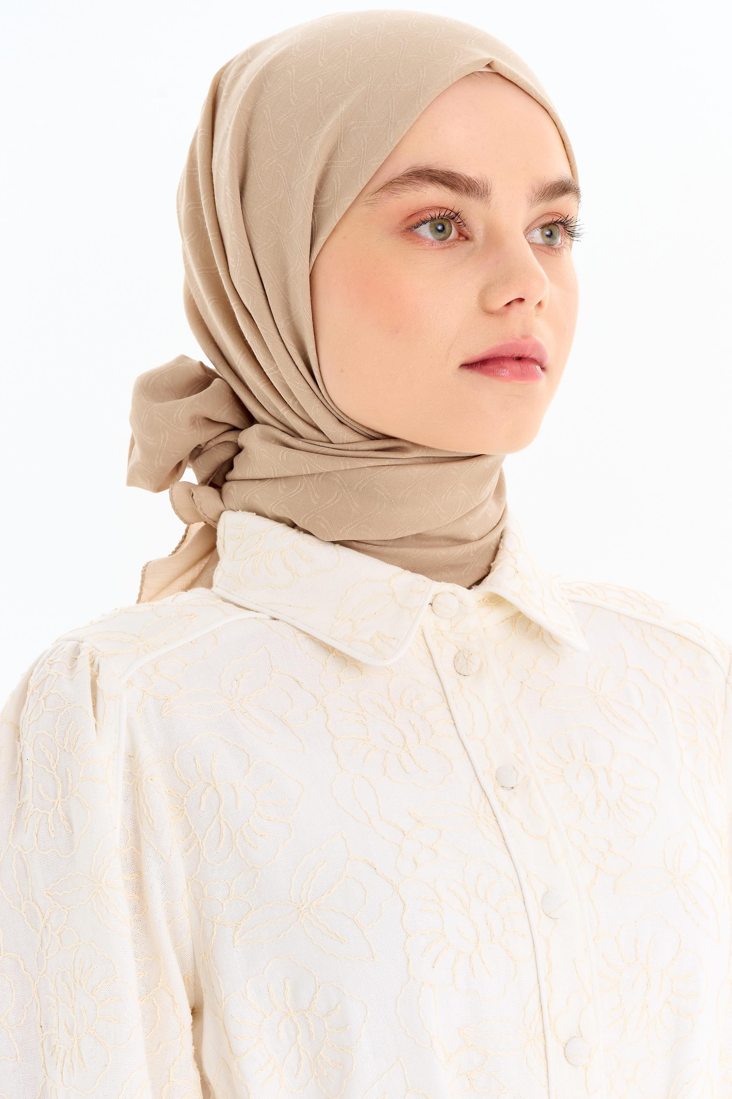 Dairesel Desen Pamuk Şal - Taş TUGBA