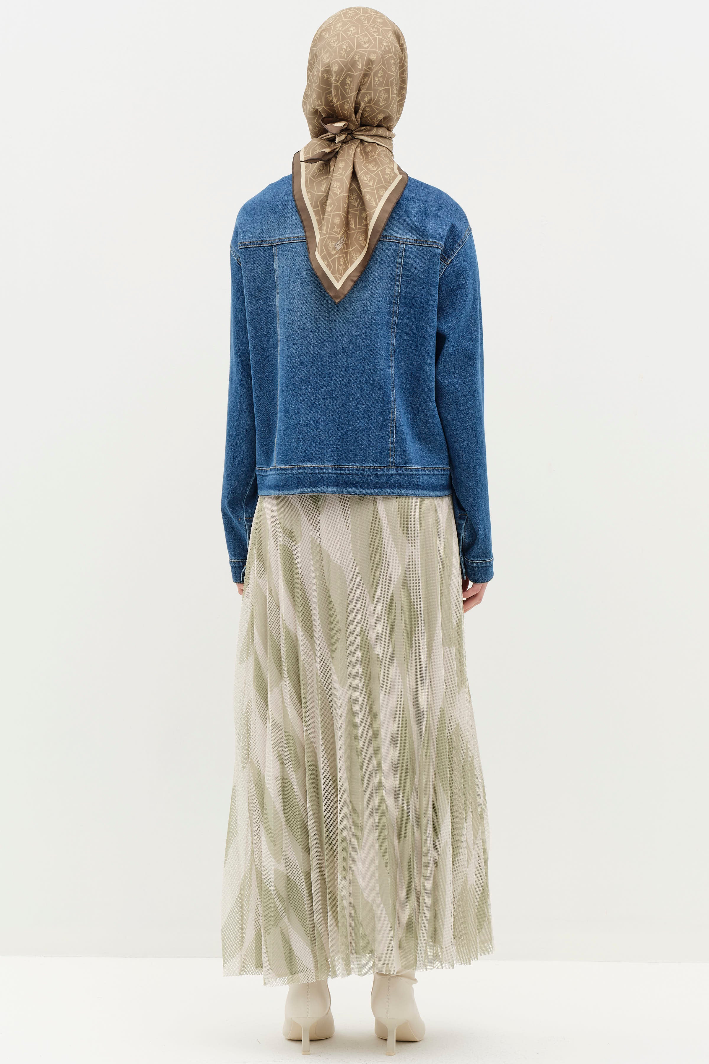 Desenli File Plisoley Etek - Yeşil TUGBA