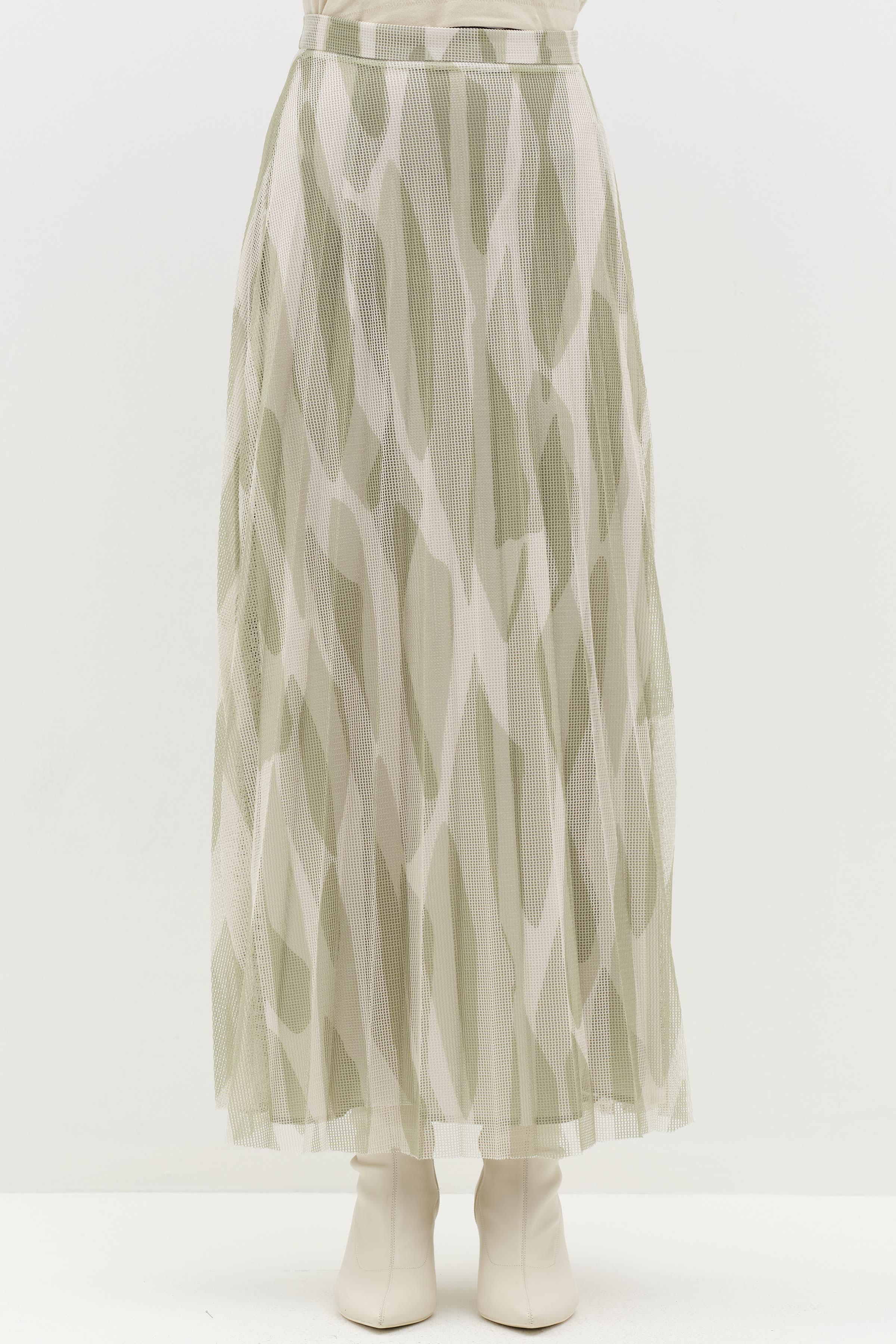 Desenli File Plisoley Etek - Yeşil TUGBA