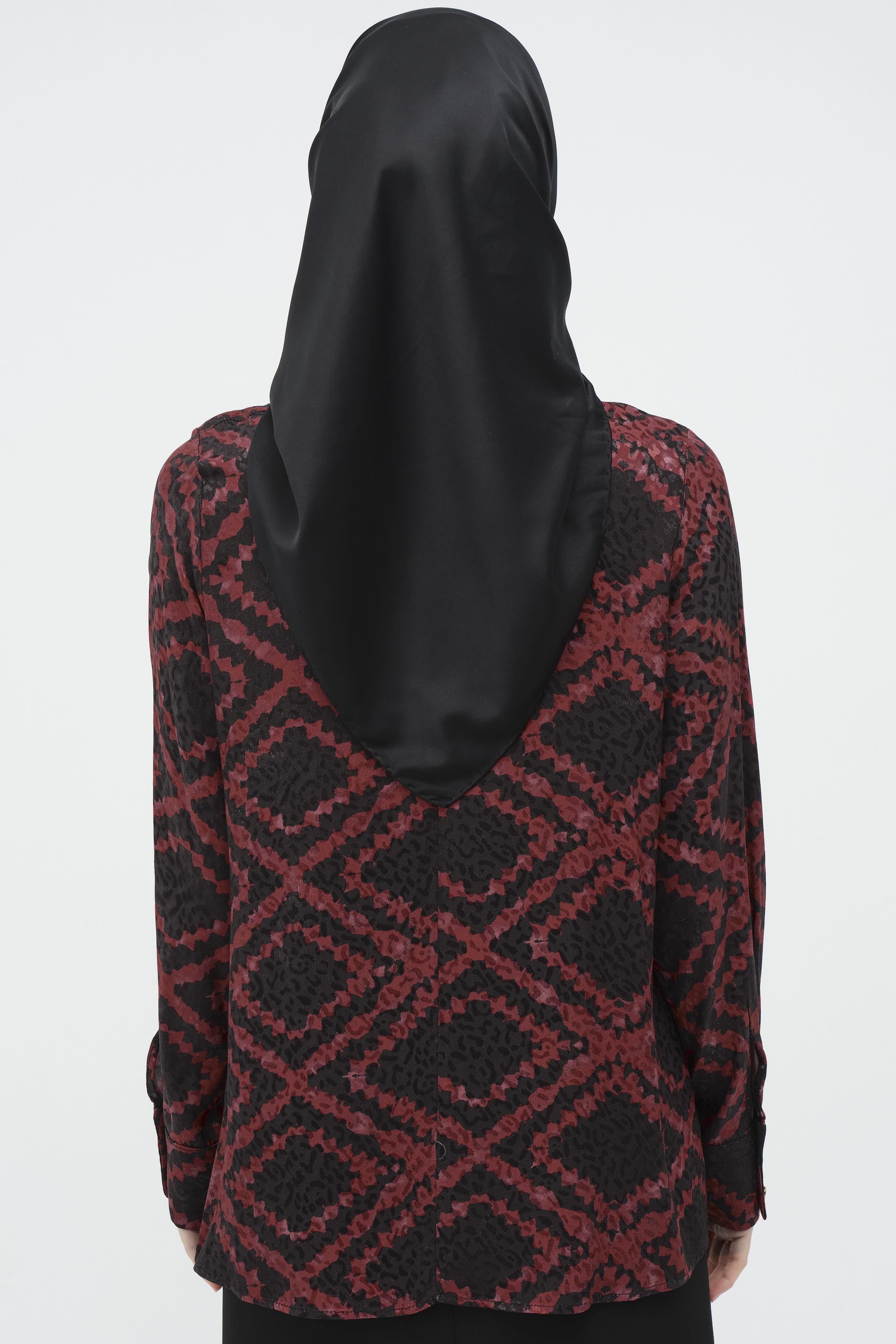 Desenli Hakim Yaka Bluz - Bordo TUGBA