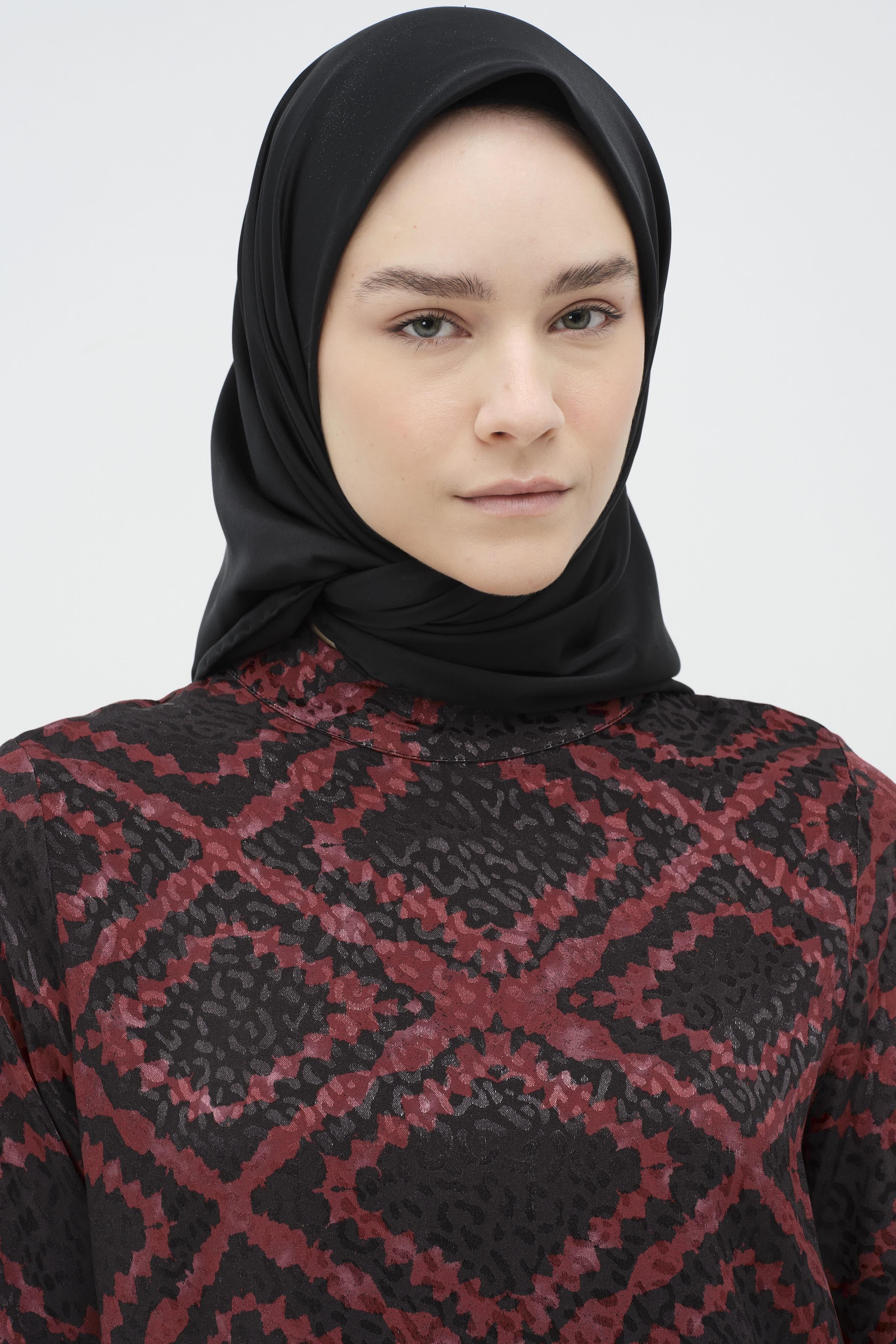 Desenli Hakim Yaka Bluz - Bordo TUGBA