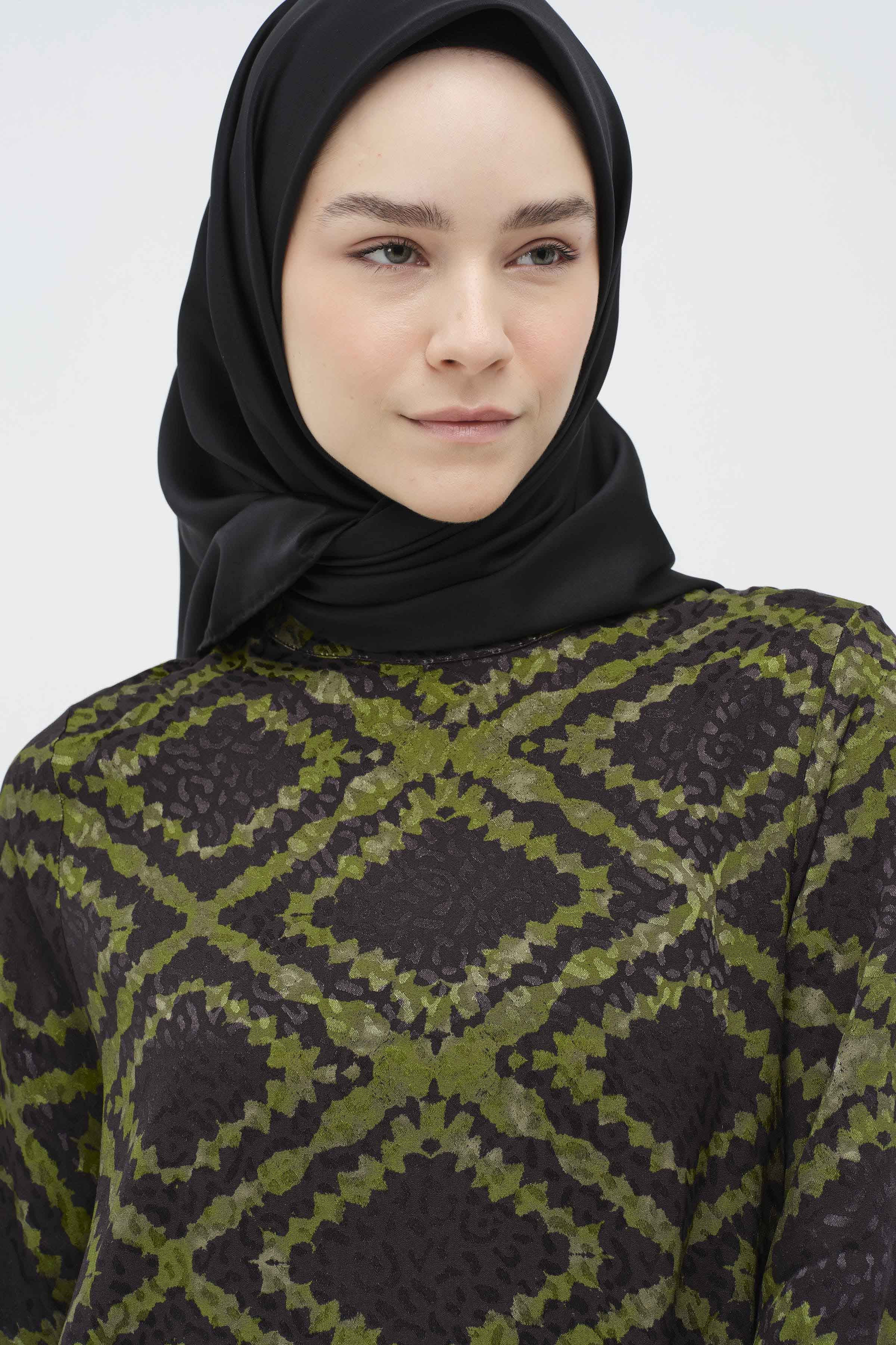 Desenli Hakim Yaka Bluz - Haki TUGBA