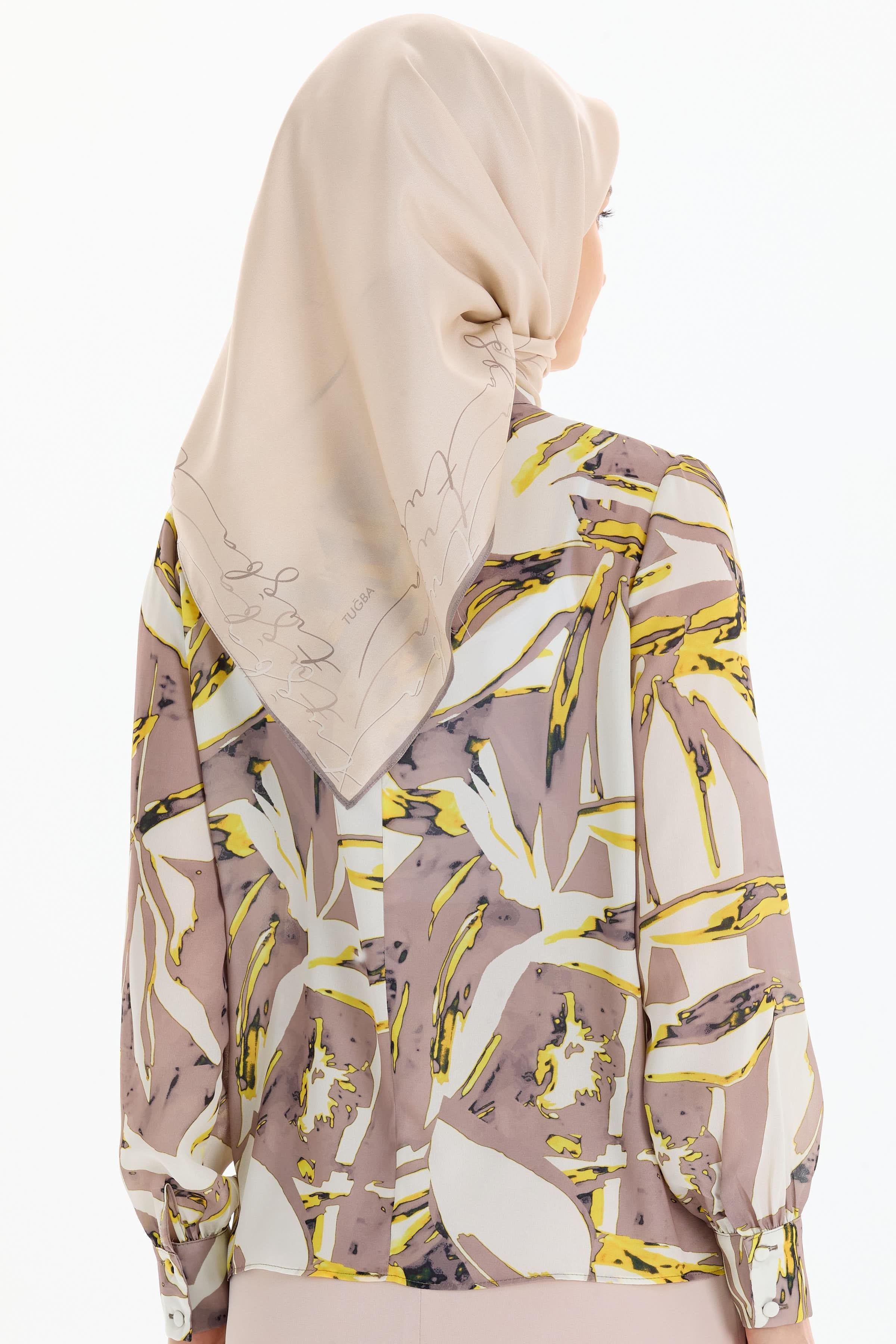 Desenli Hakim Yaka Bluz - Sarı TUGBA