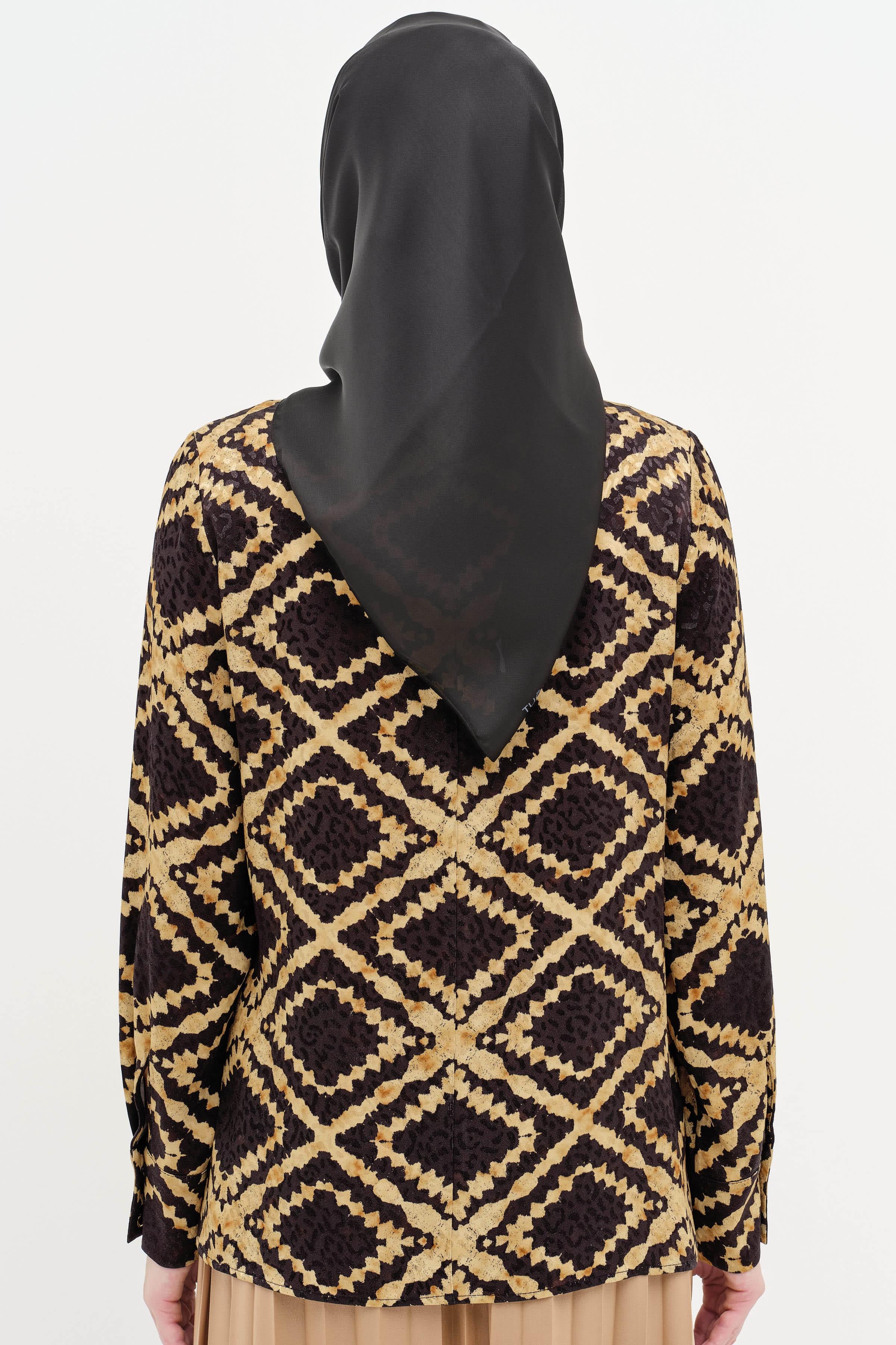 Desenli Hakim Yaka Bluz - Taba TUGBA