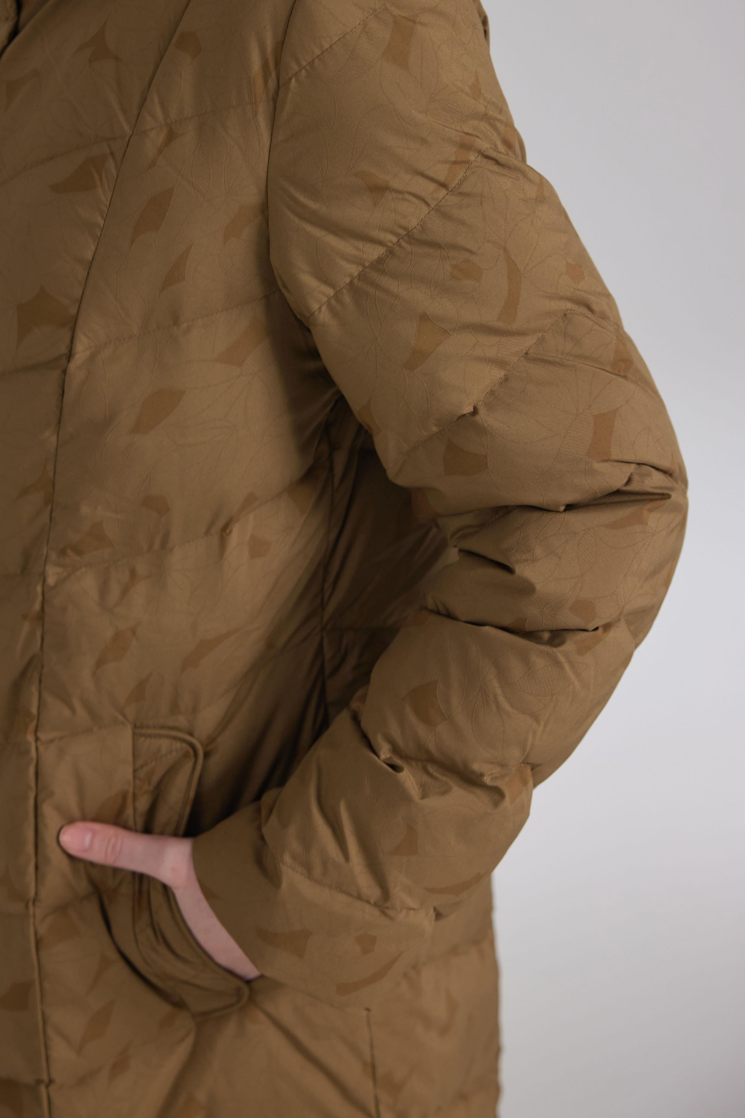 Desenli Kaz Tüyü Kaban - Olive TUGBA