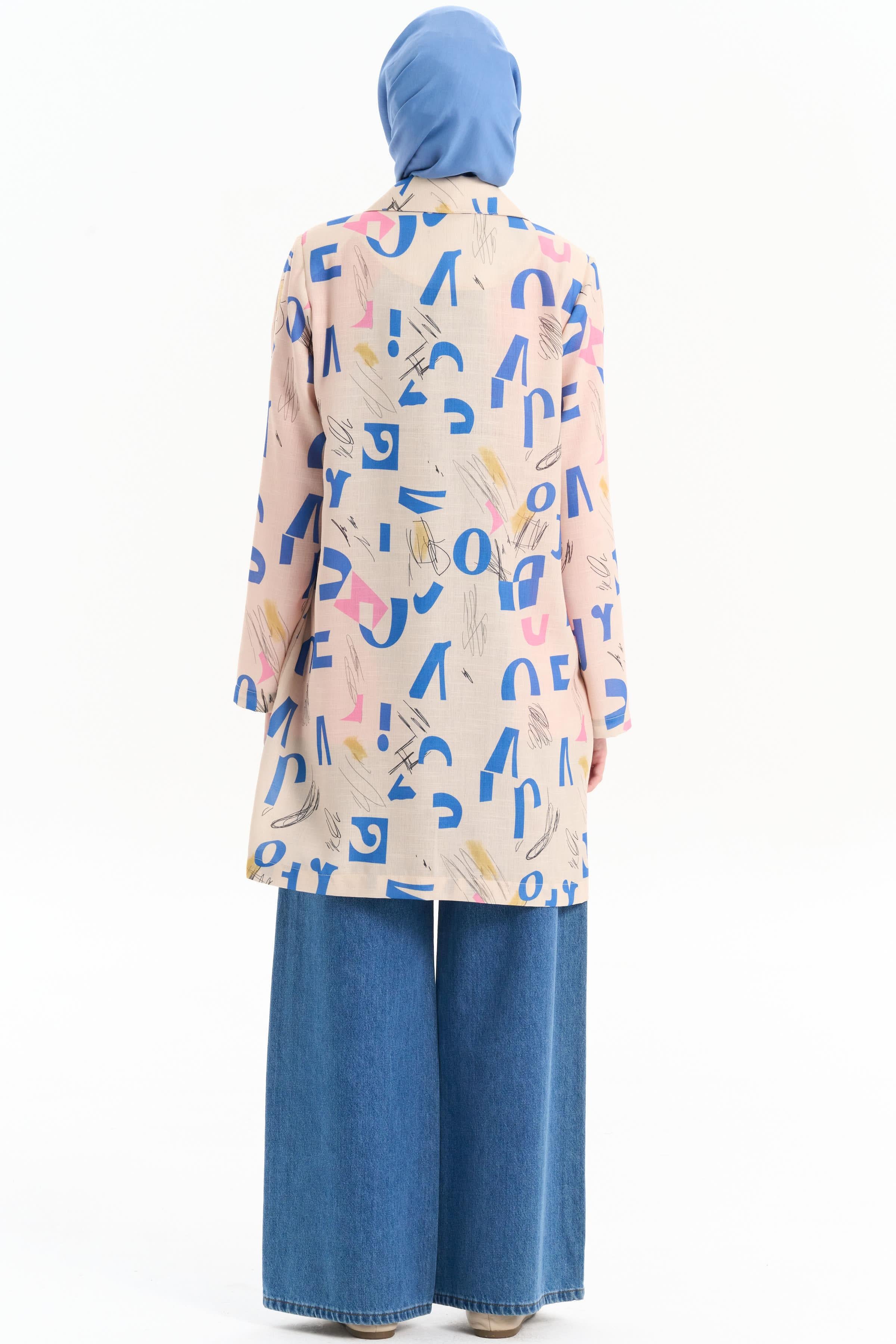 Desenli Keten Ceket - Bej TUGBA