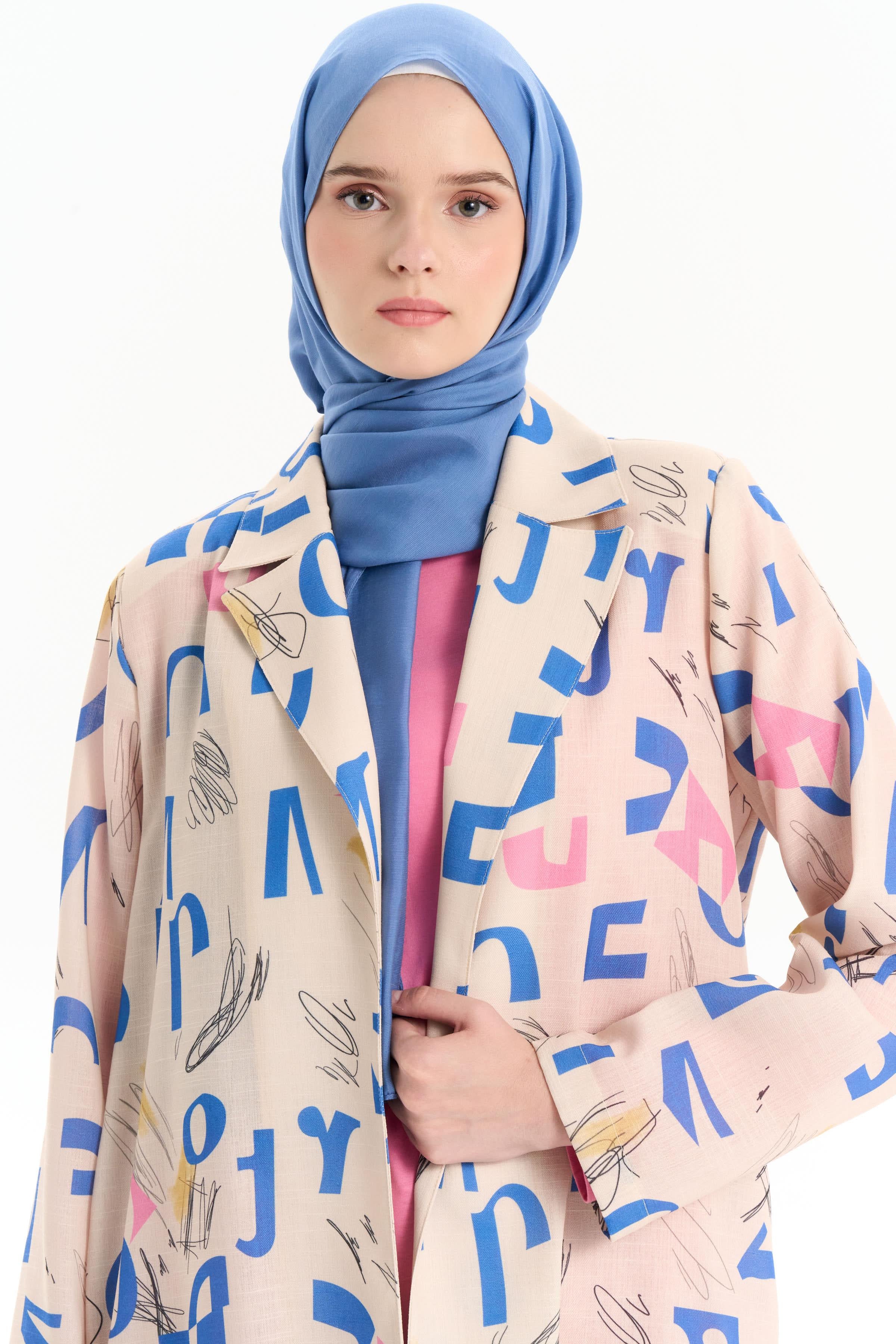 Desenli Keten Ceket - Bej TUGBA