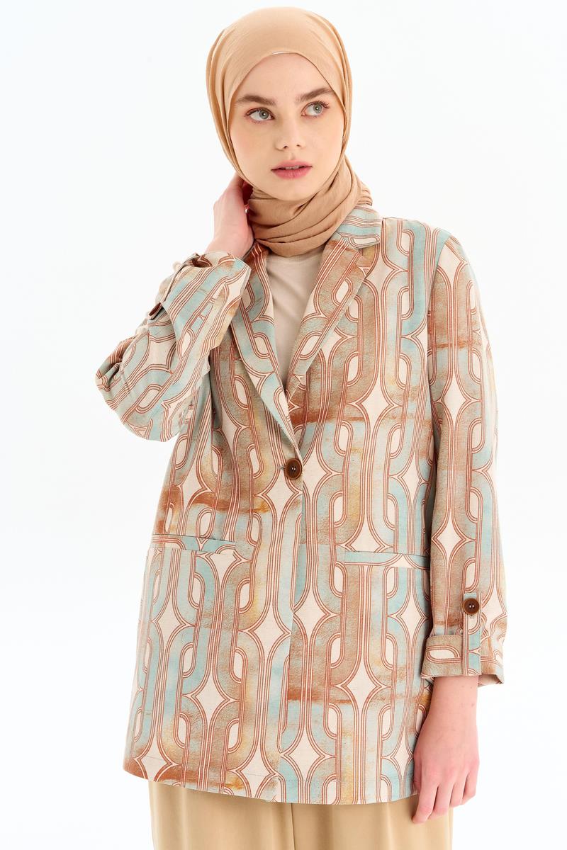 Desenli Kol Bant Detaylı Ceket - Mint TUGBA