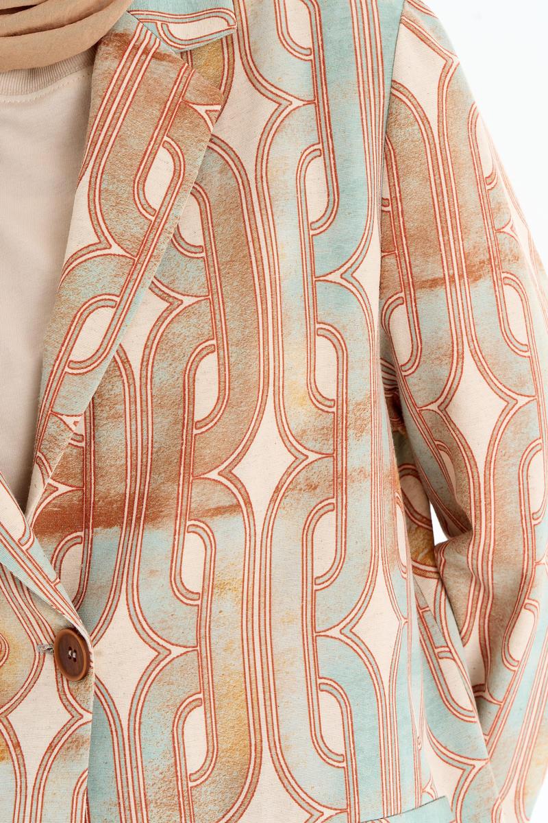 Desenli Kol Bant Detaylı Ceket - Mint TUGBA