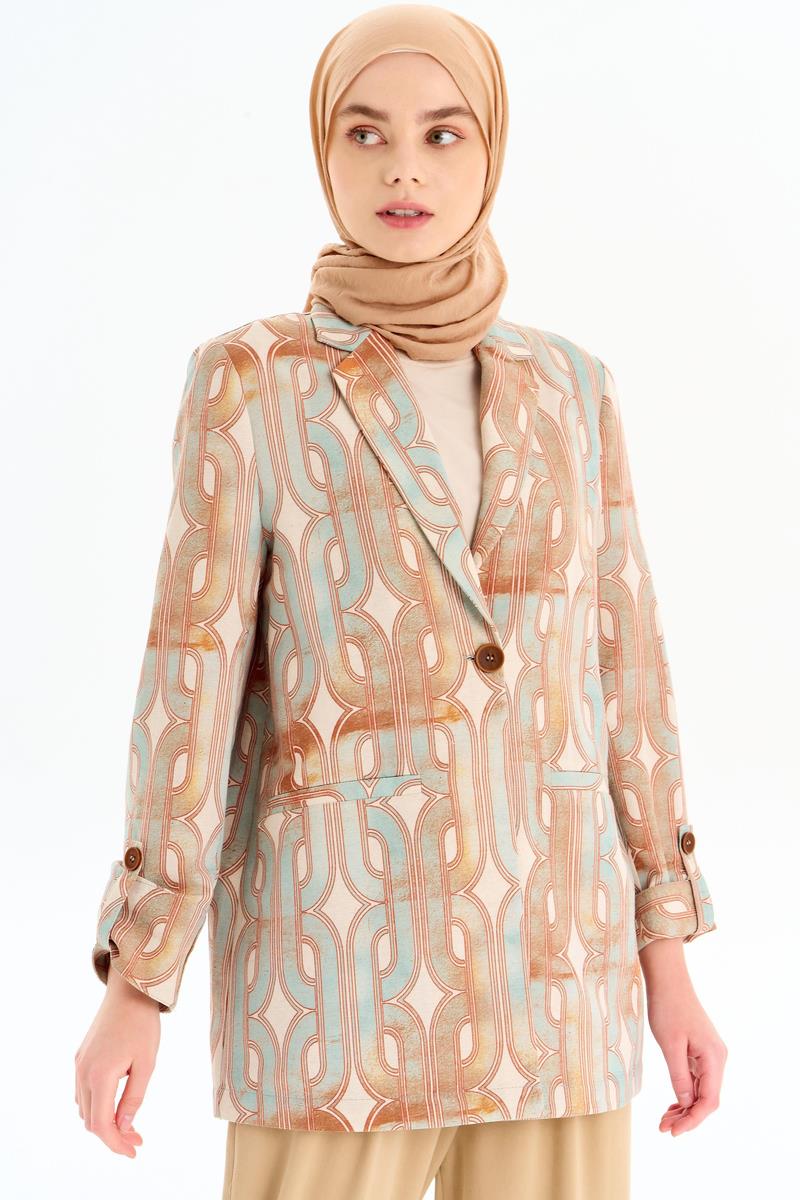 Desenli Kol Bant Detaylı Ceket - Mint TUGBA