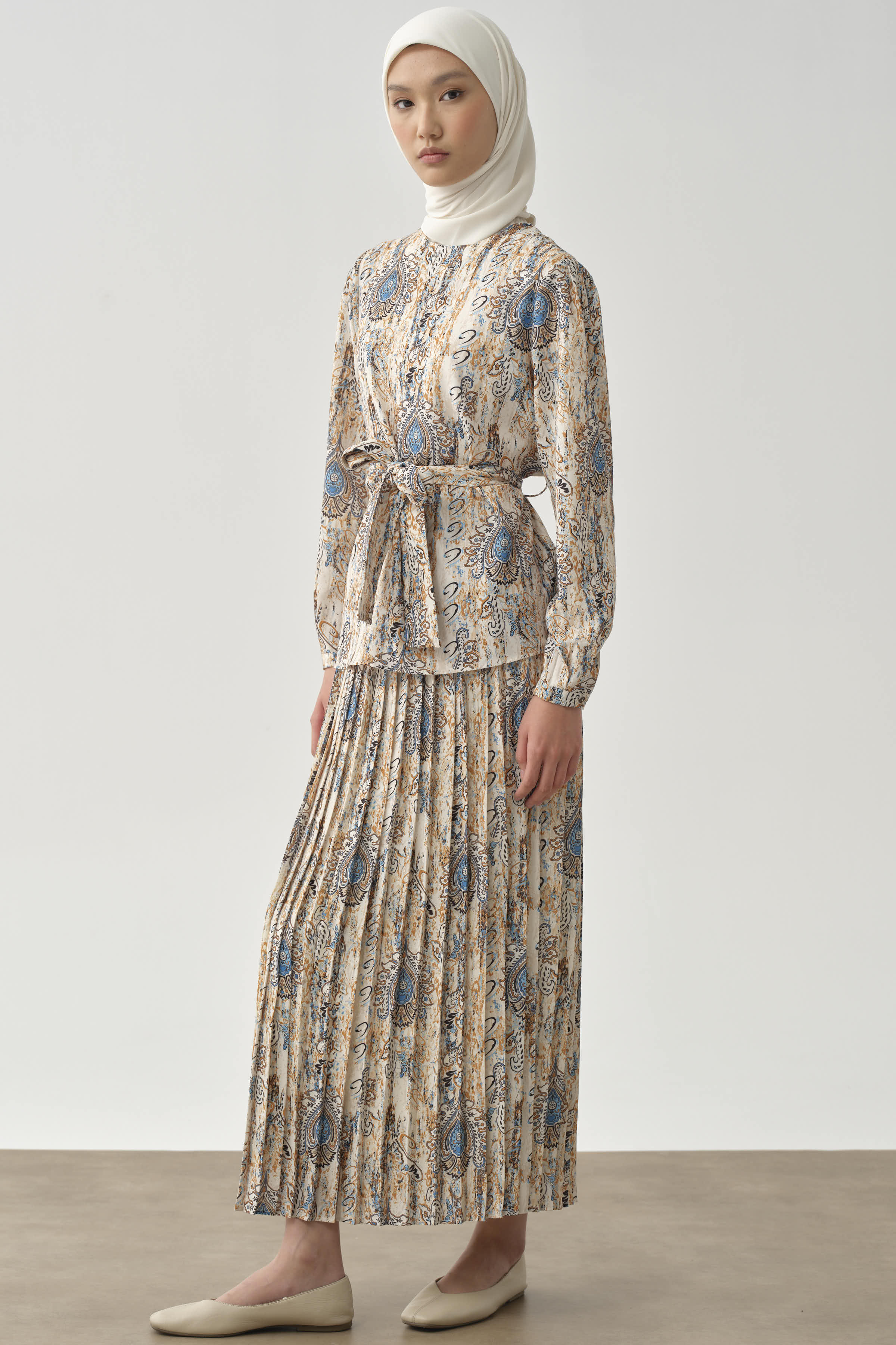 Desenli Plise Etek - Camel TUGBA