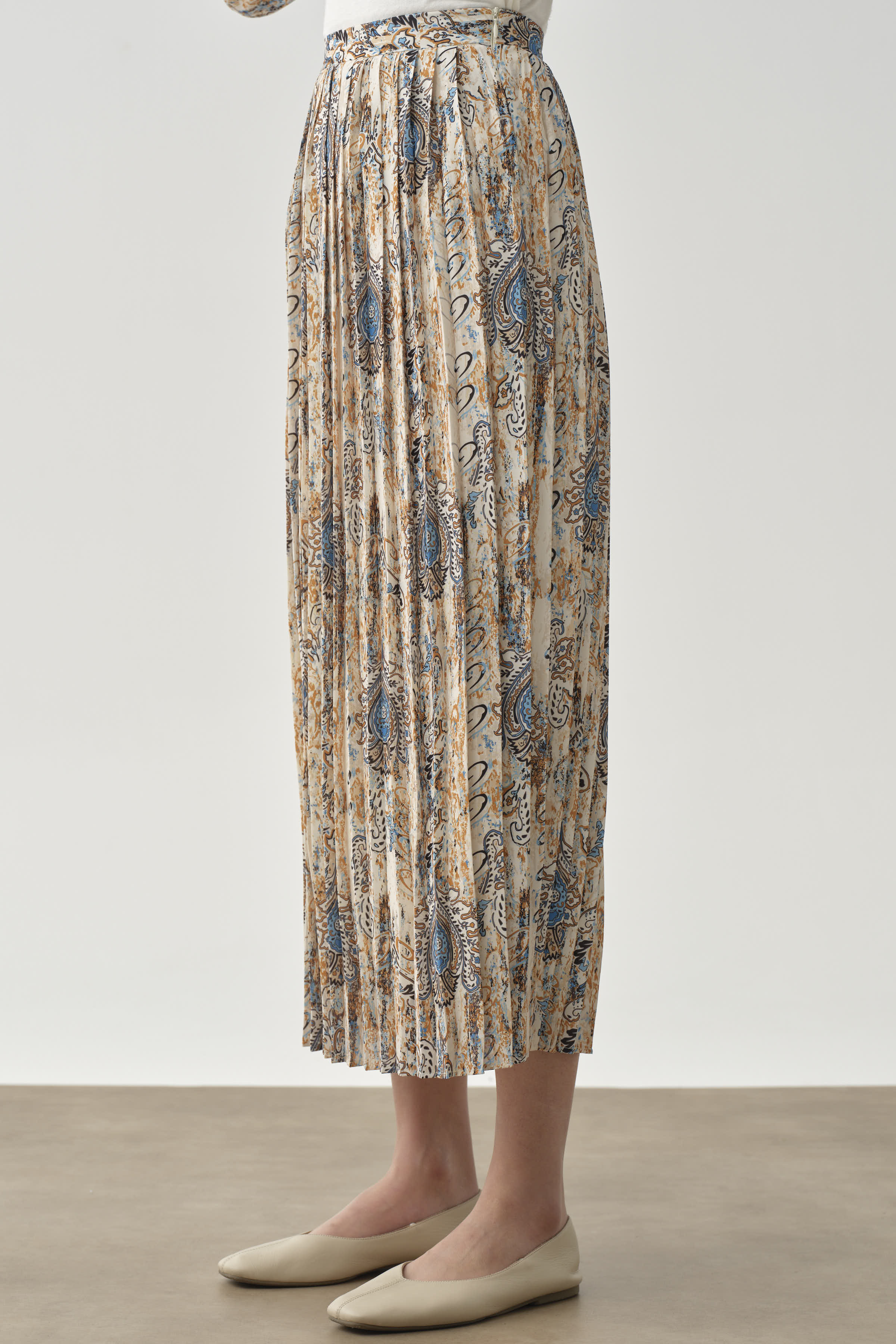 Desenli Plise Etek - Camel TUGBA