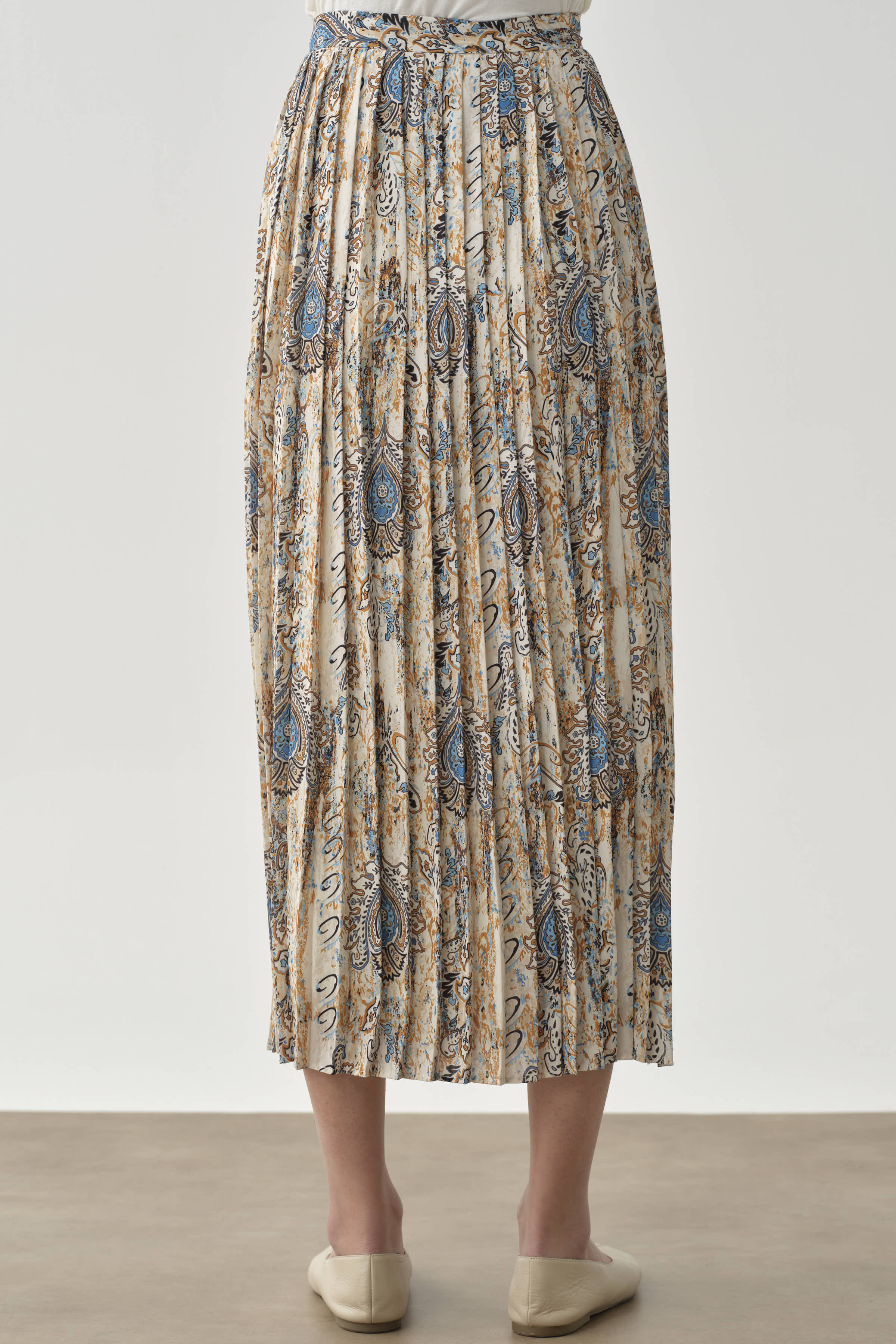 Desenli Plise Etek - Camel TUGBA