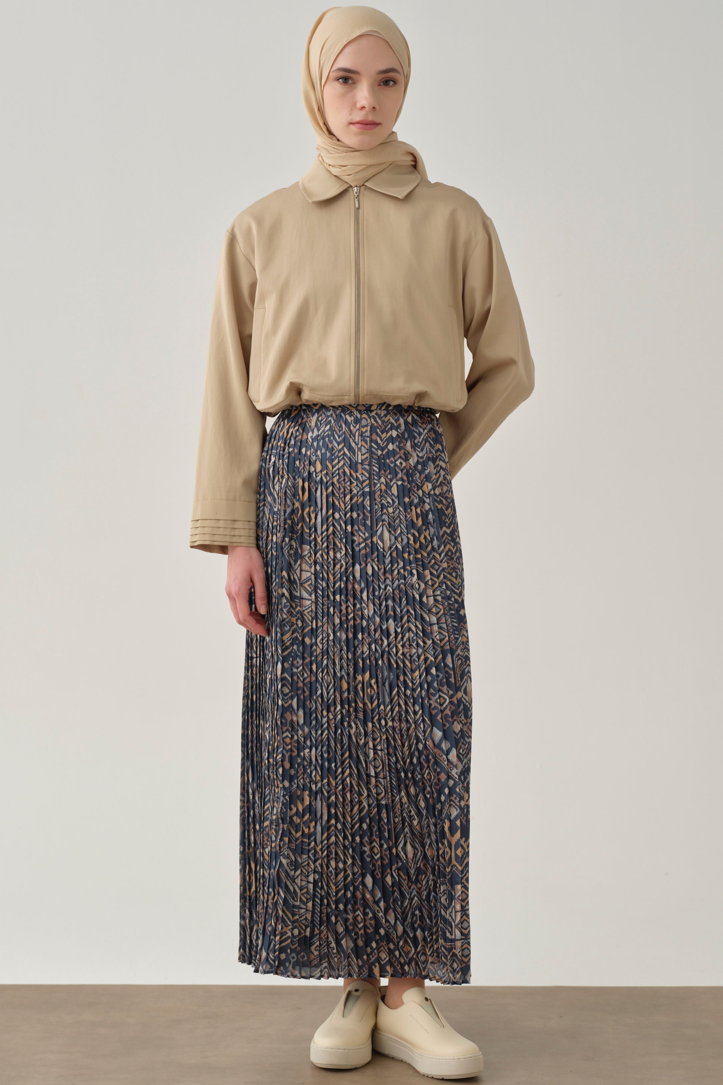 Desenli Plise Etek - İndigo TUGBA