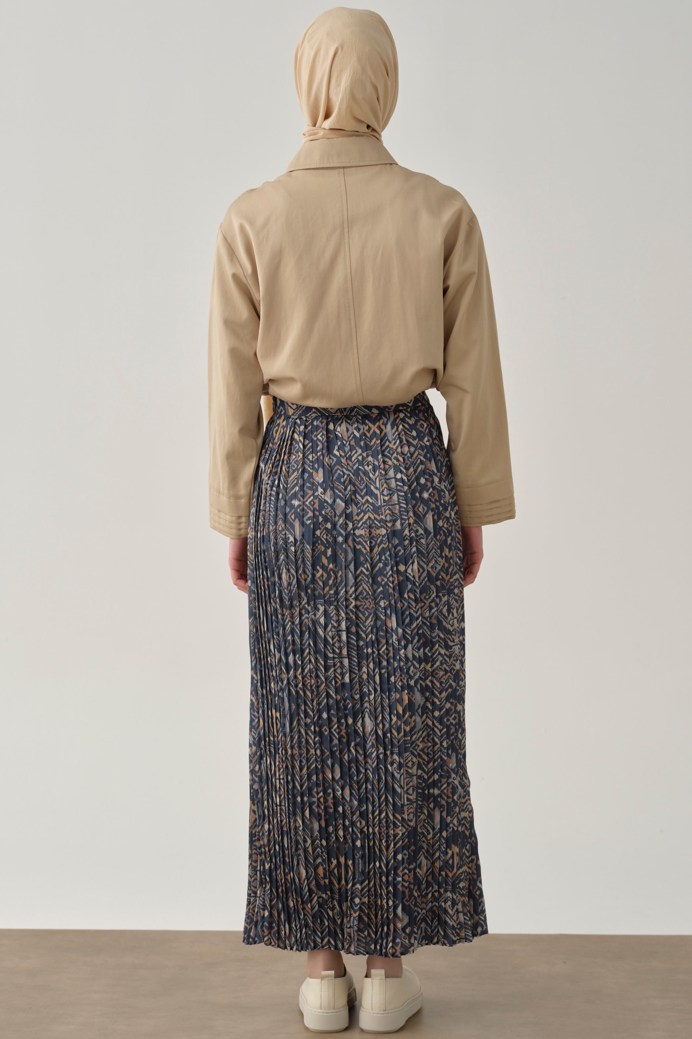 Desenli Plise Etek - İndigo TUGBA