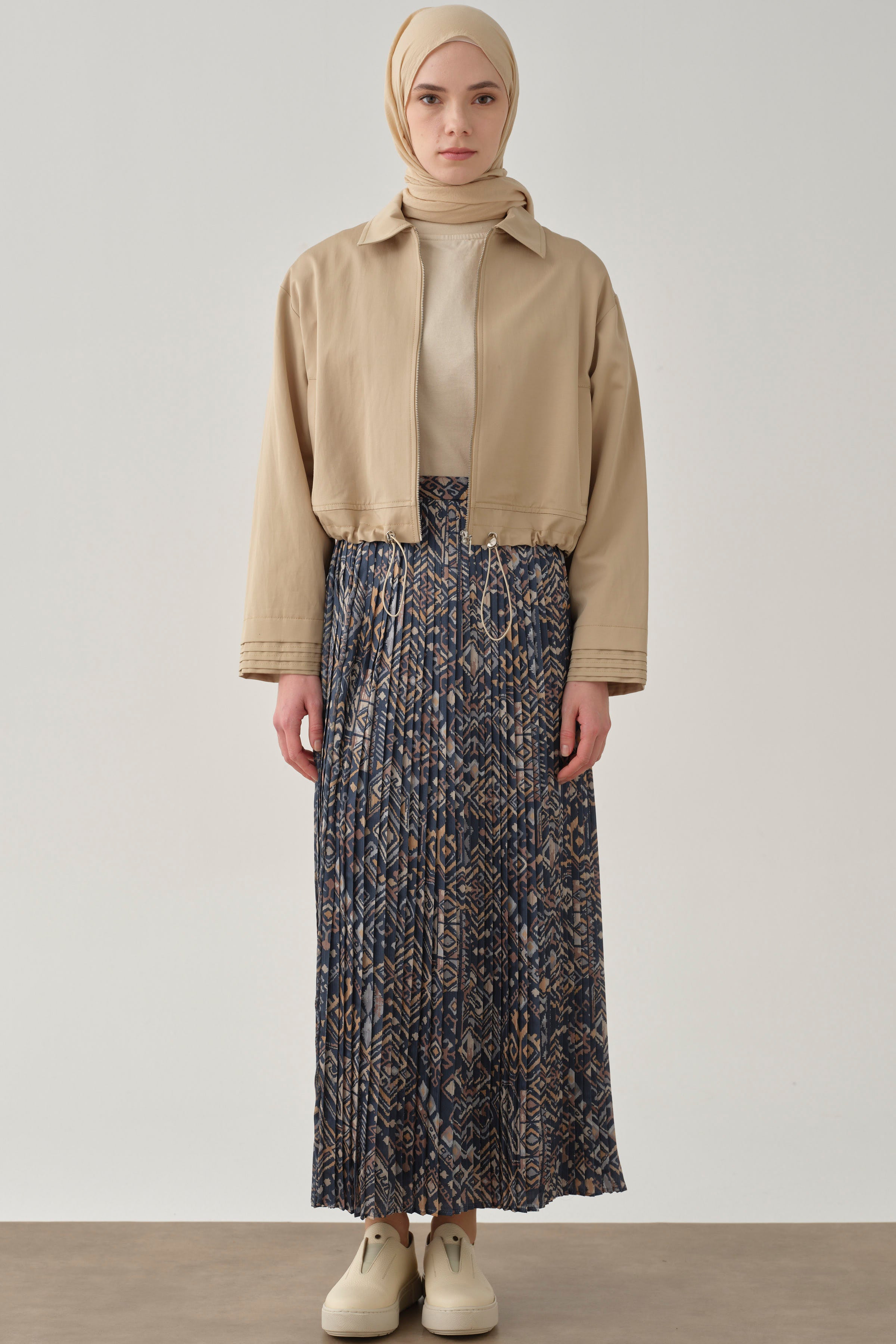 Desenli Plise Etek - İndigo TUGBA