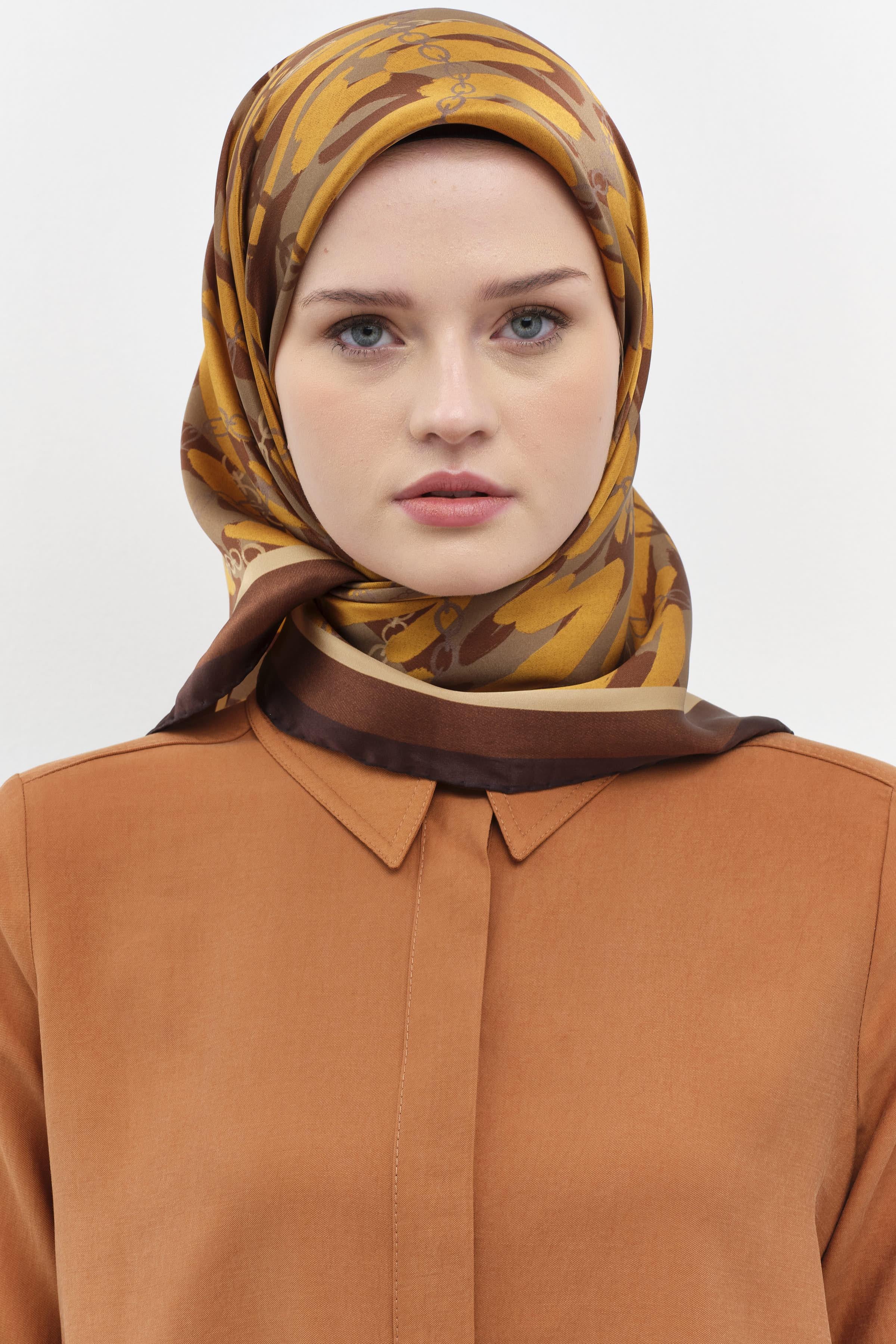 Zincir Desen Sura İpek Eşarp - Bakır TUGBA