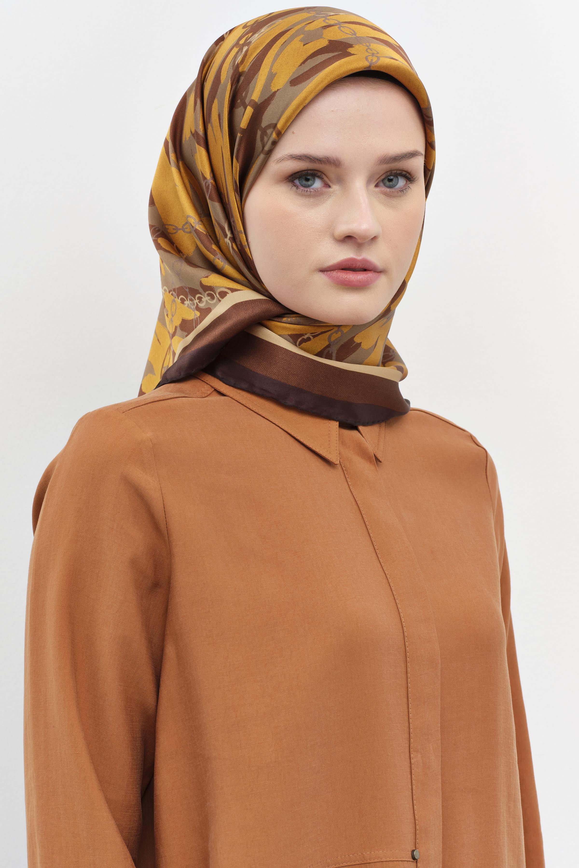 Zincir Desen Sura İpek Eşarp - Bakır TUGBA