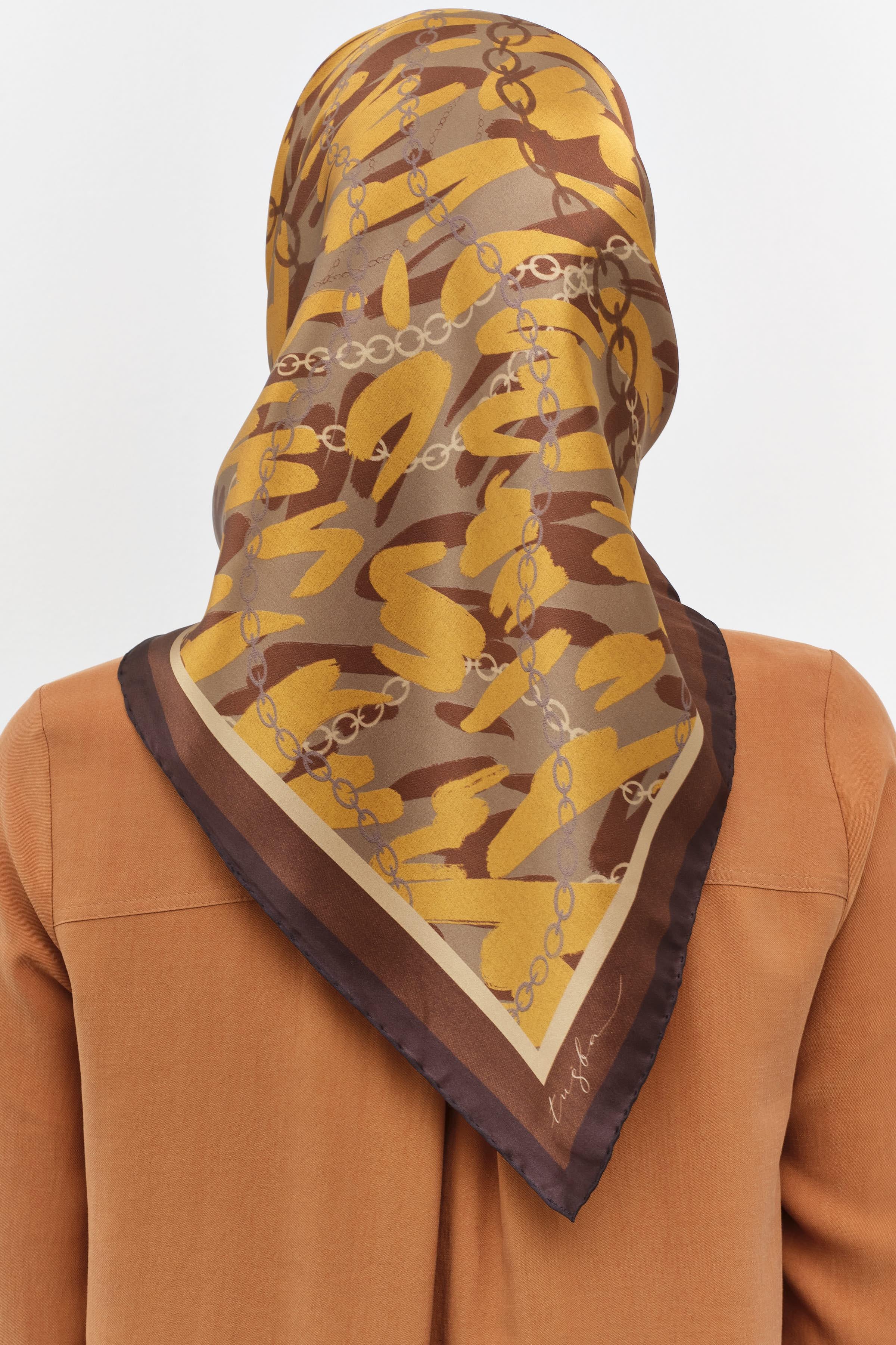 Zincir Desen Sura İpek Eşarp - Bakır TUGBA