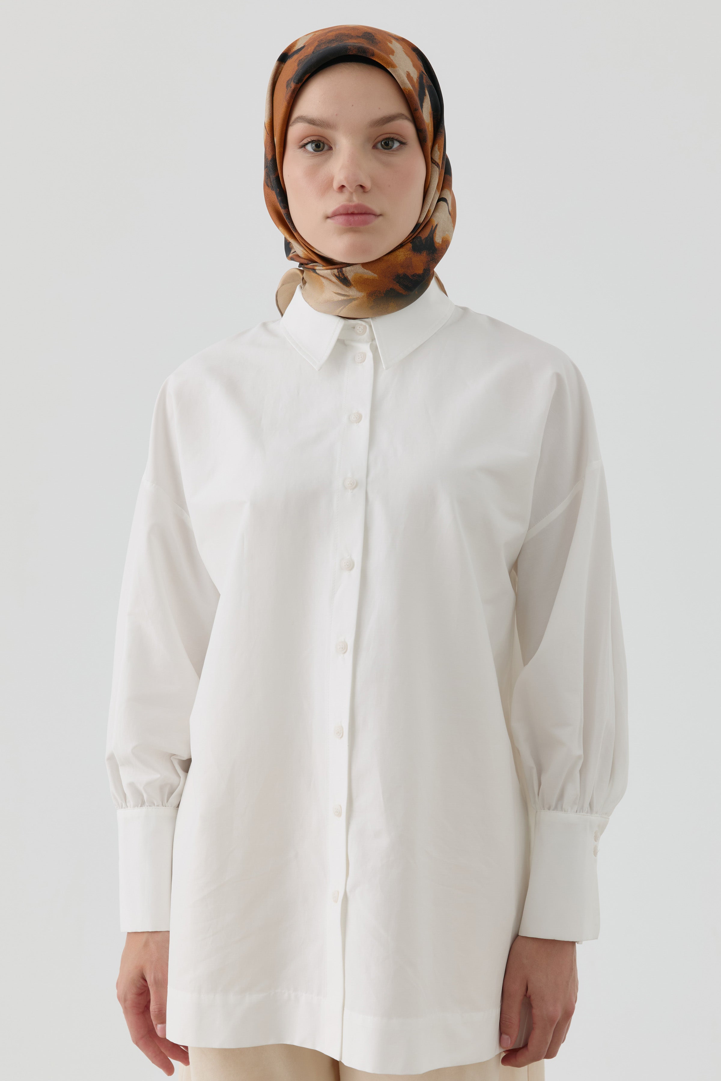 Desenli Twill İpek Eşarp - Hardal TUGBA