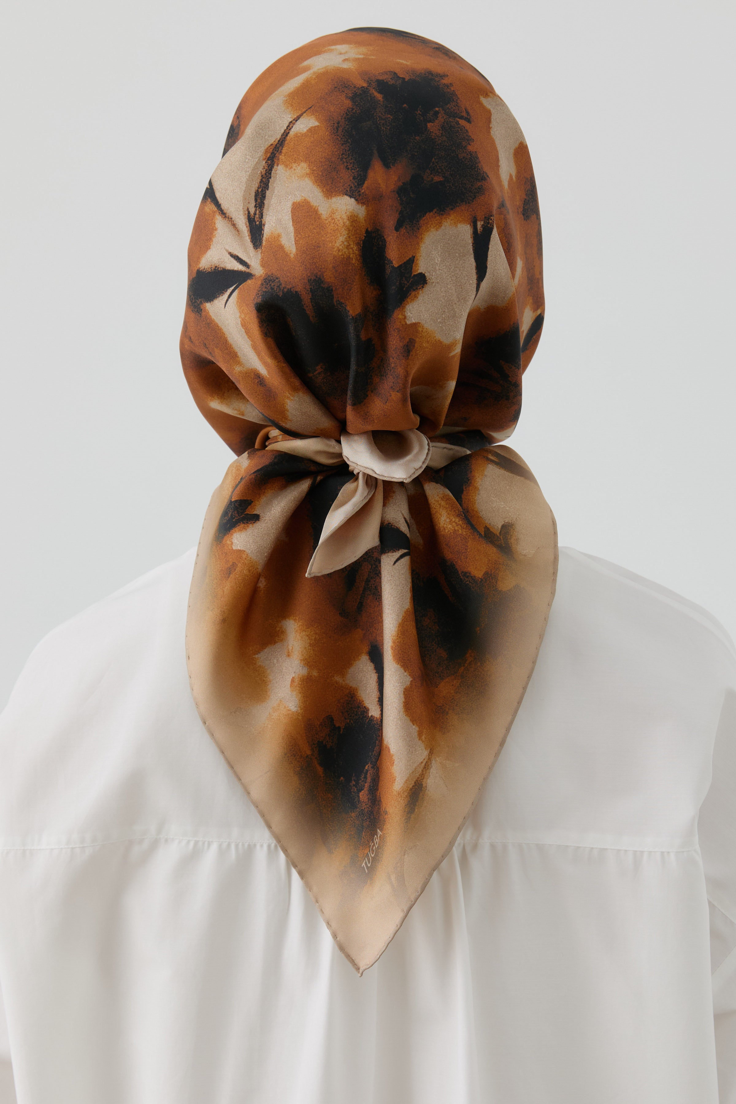 Desenli Twill İpek Eşarp - Hardal TUGBA