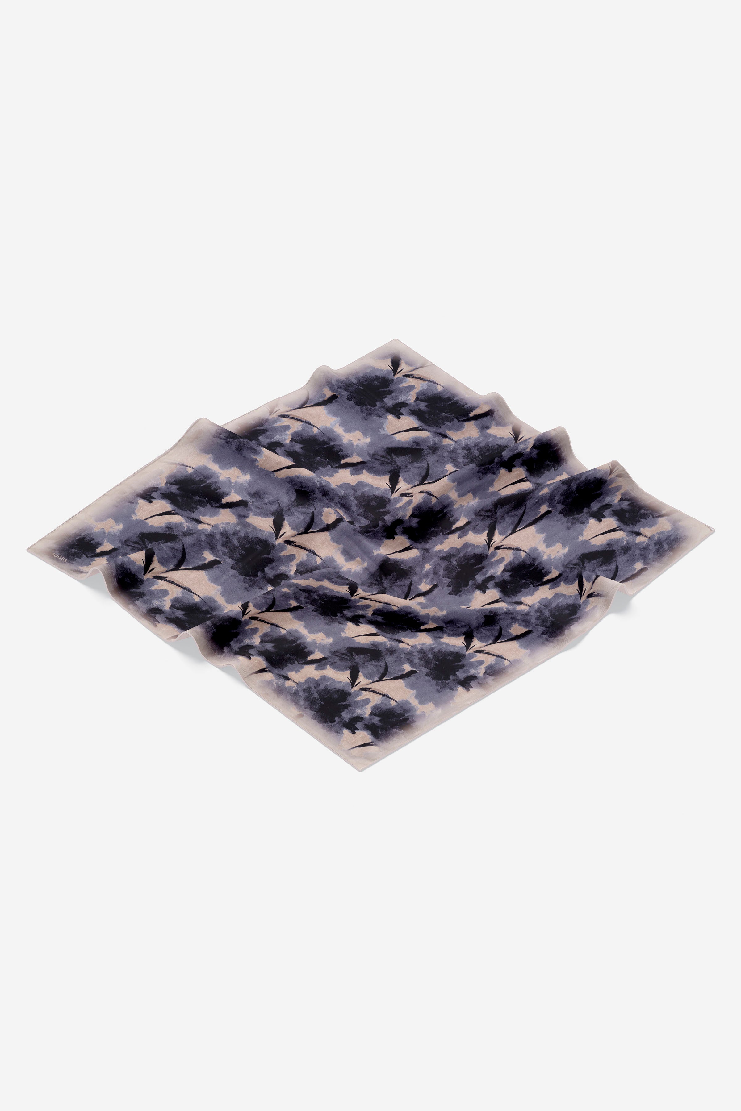 Desenli Twill İpek Eşarp - Mavi TUGBA