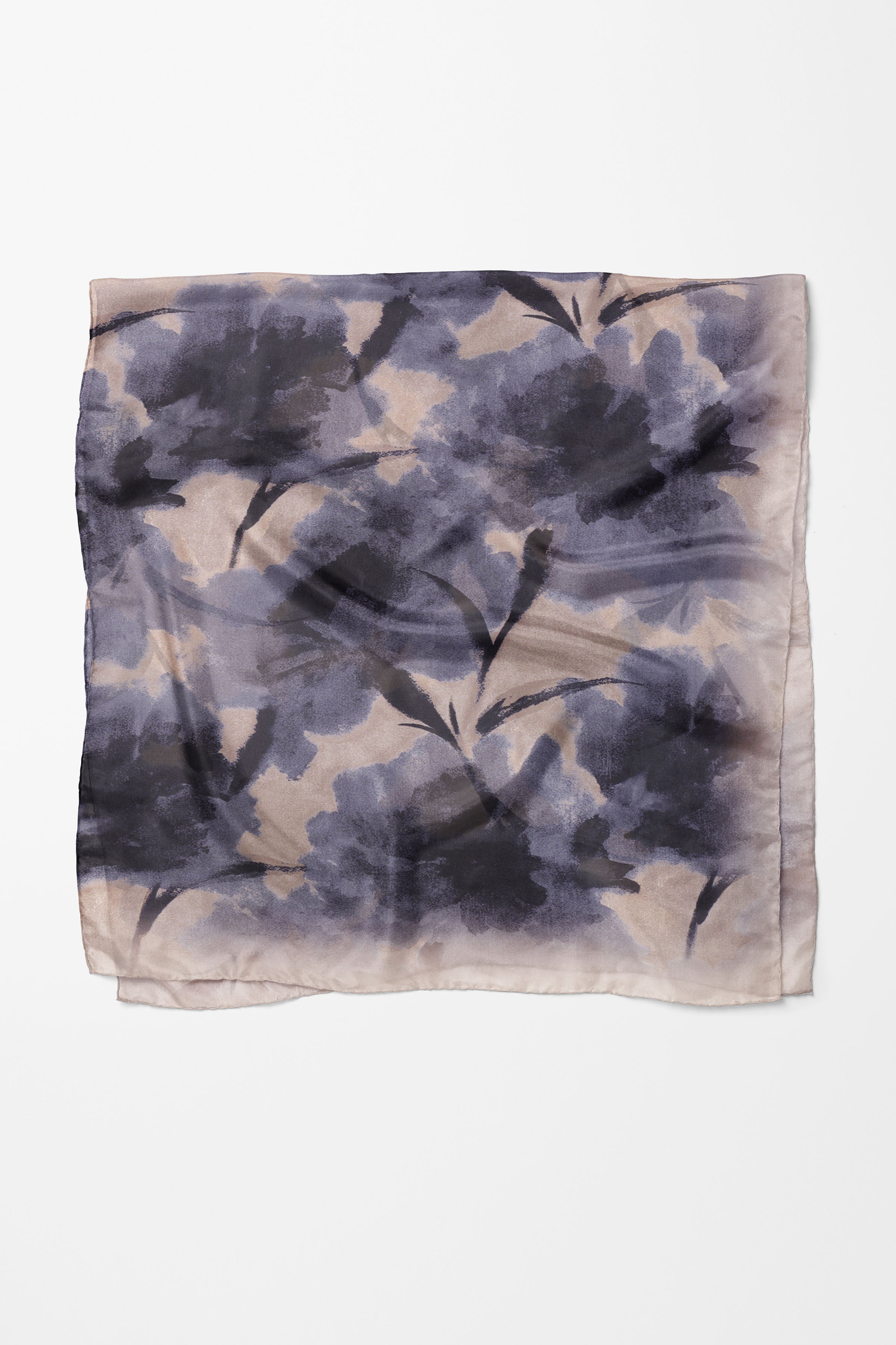 Desenli Twill İpek Eşarp - Mavi TUGBA