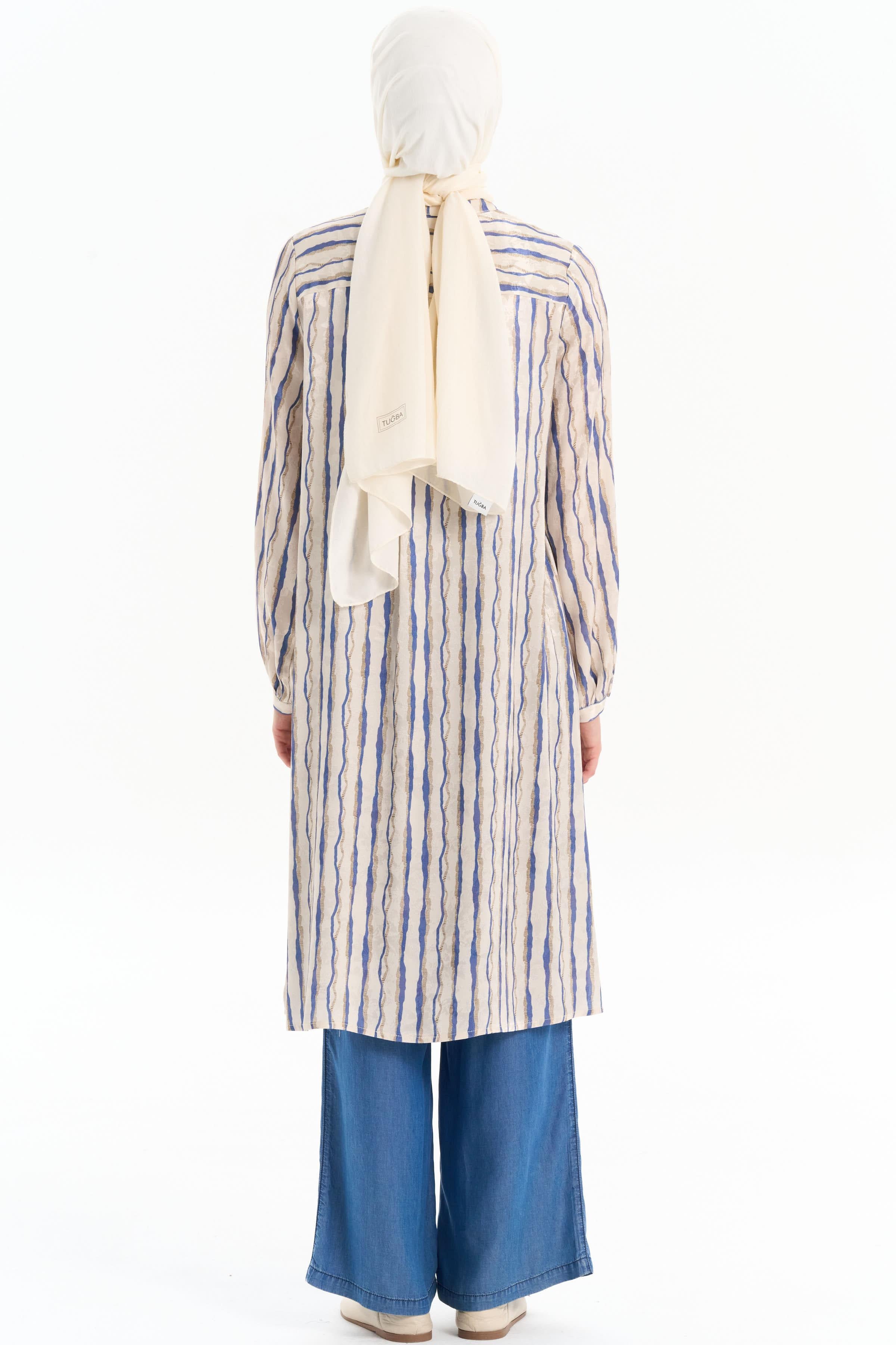 Desenli Yırtmaç Detaylı Tunik - Mor TUGBA