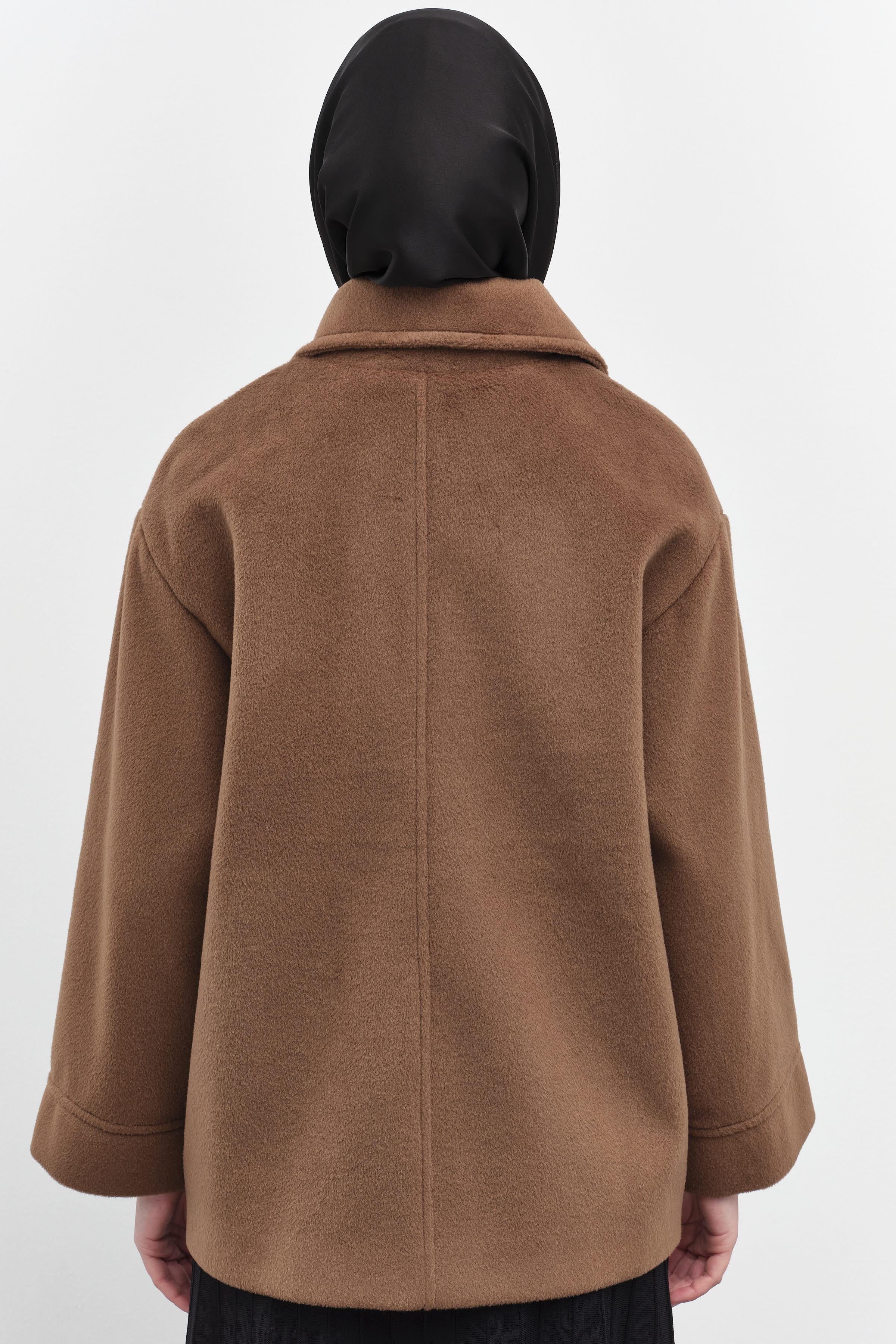 Dik Yakalı Mini Mont - Kahve TUGBA