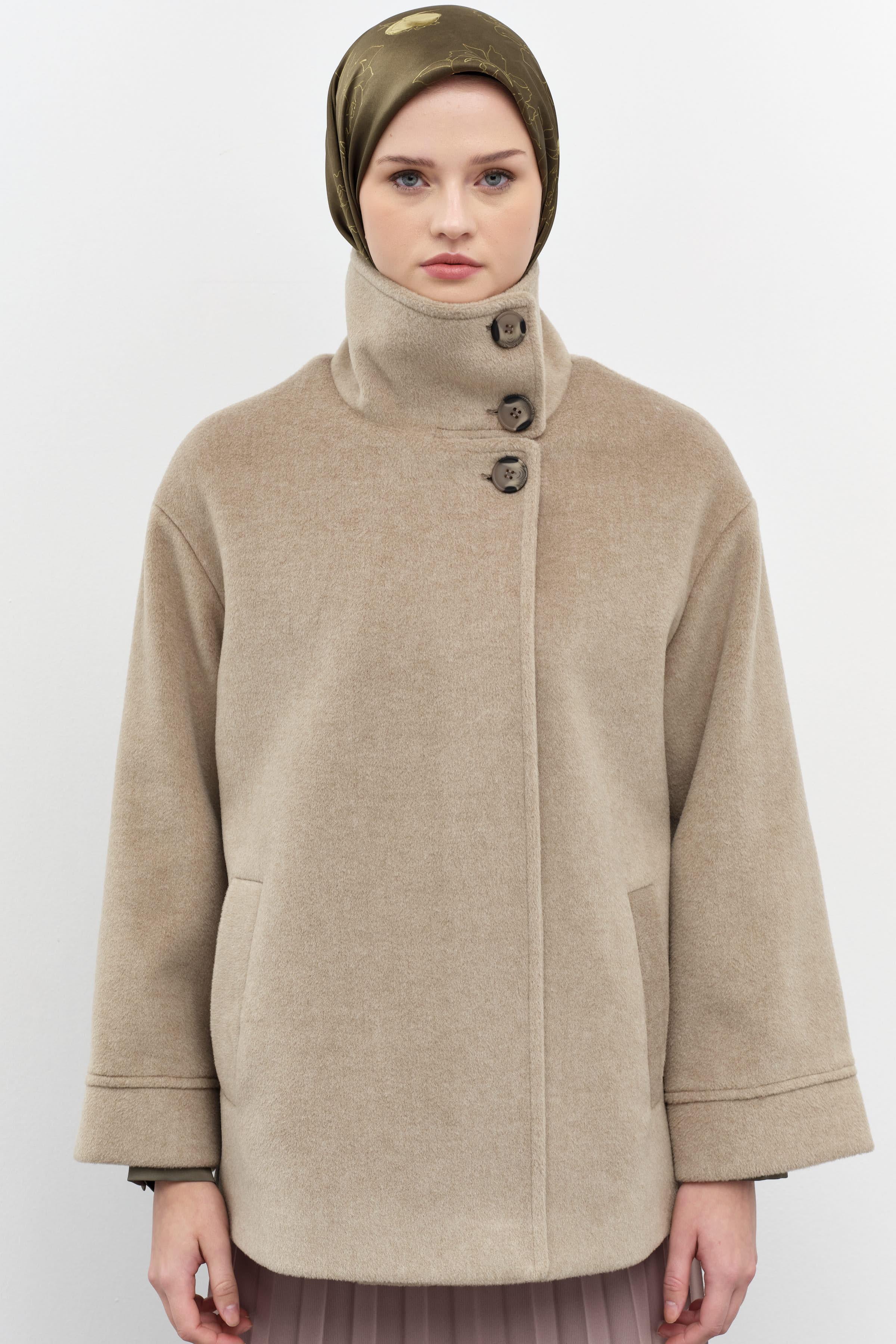 Dik Yakalı Mini Mont - Vizon TUGBA