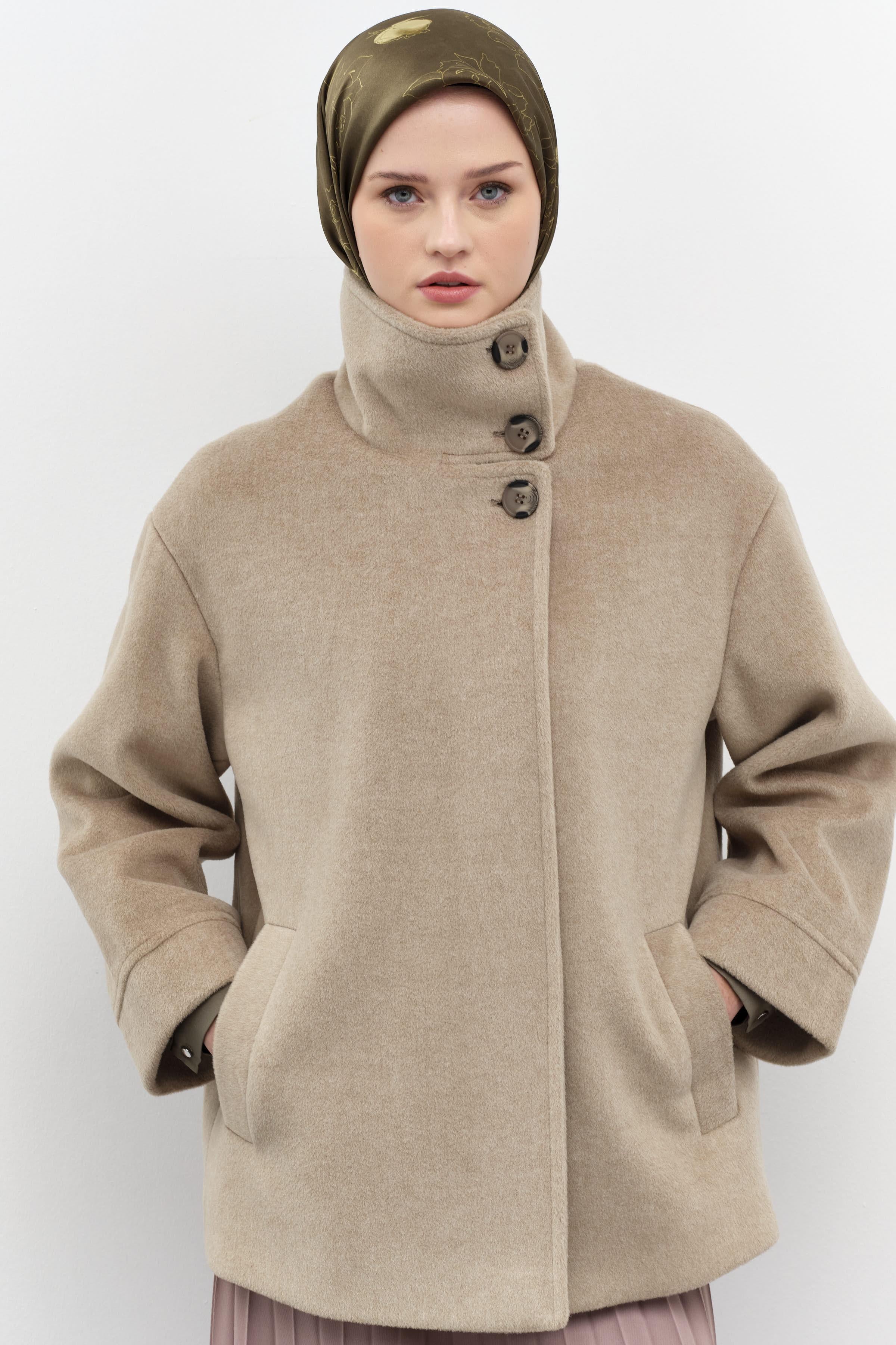 Dik Yakalı Mini Mont - Vizon TUGBA