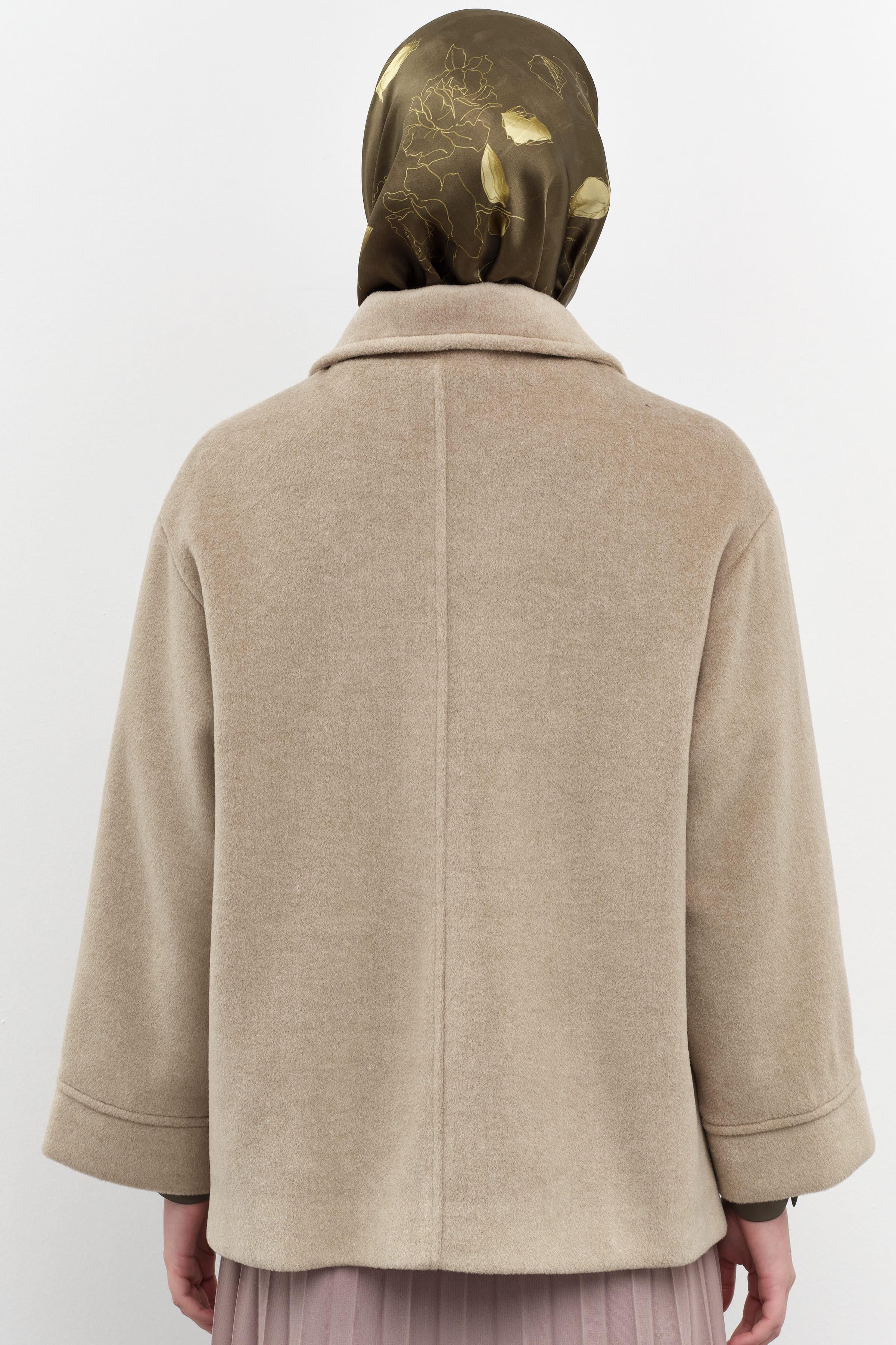 Dik Yakalı Mini Mont - Vizon TUGBA