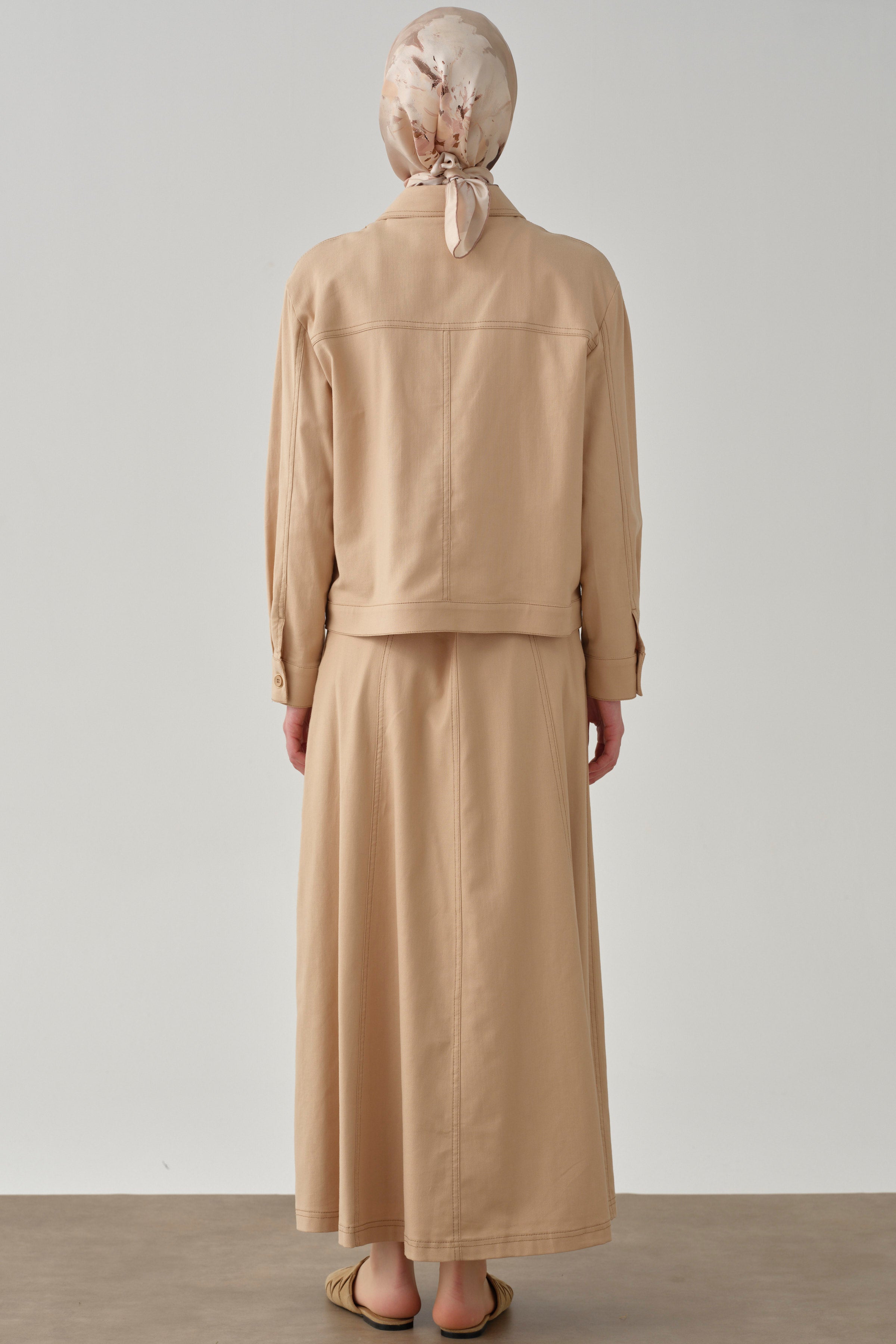 Dikiş Detaylı Etekli Ceket Takım - Bej TUGBA