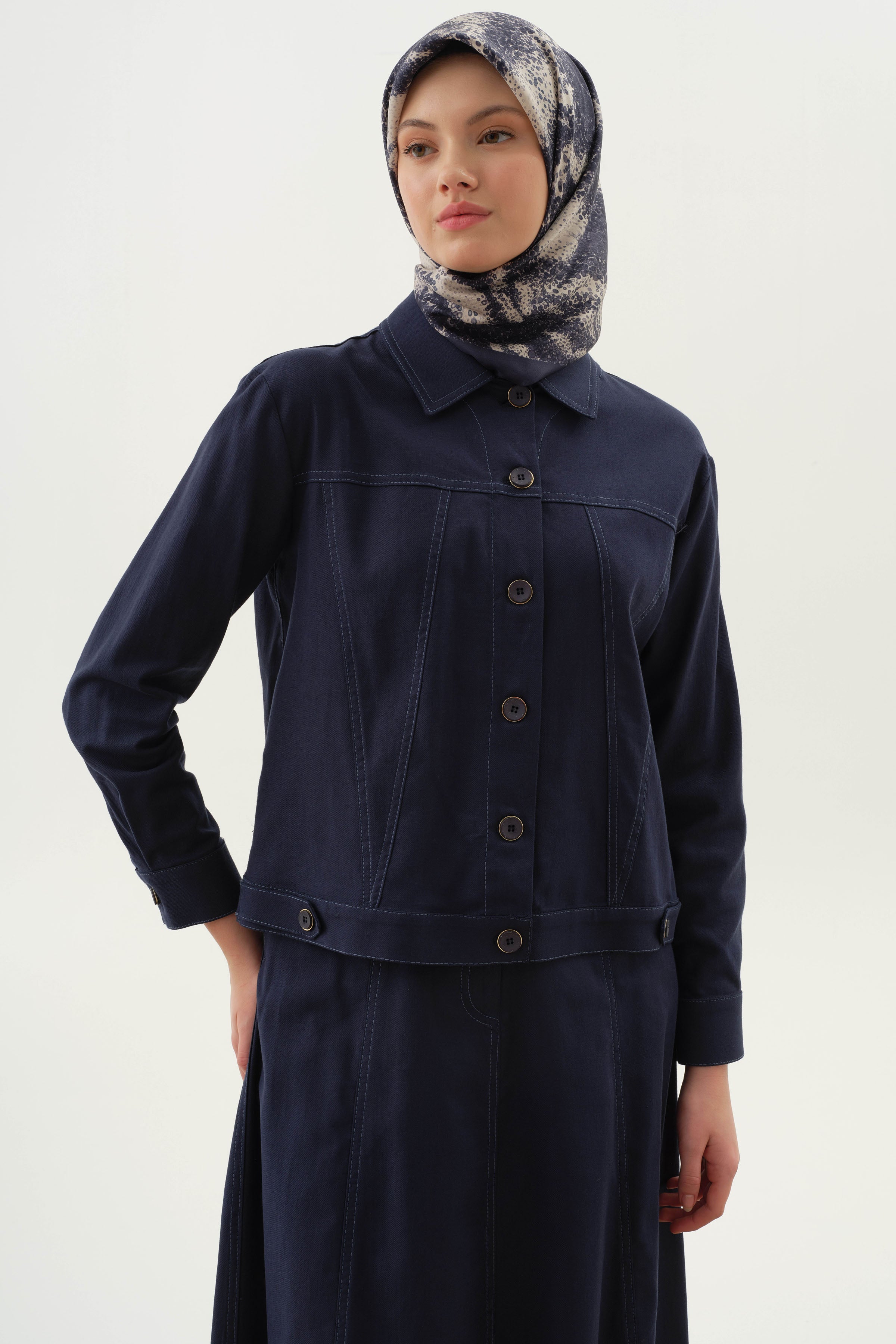 Dikiş Detaylı Etekli Ceket Takım - Lacivert TUGBA