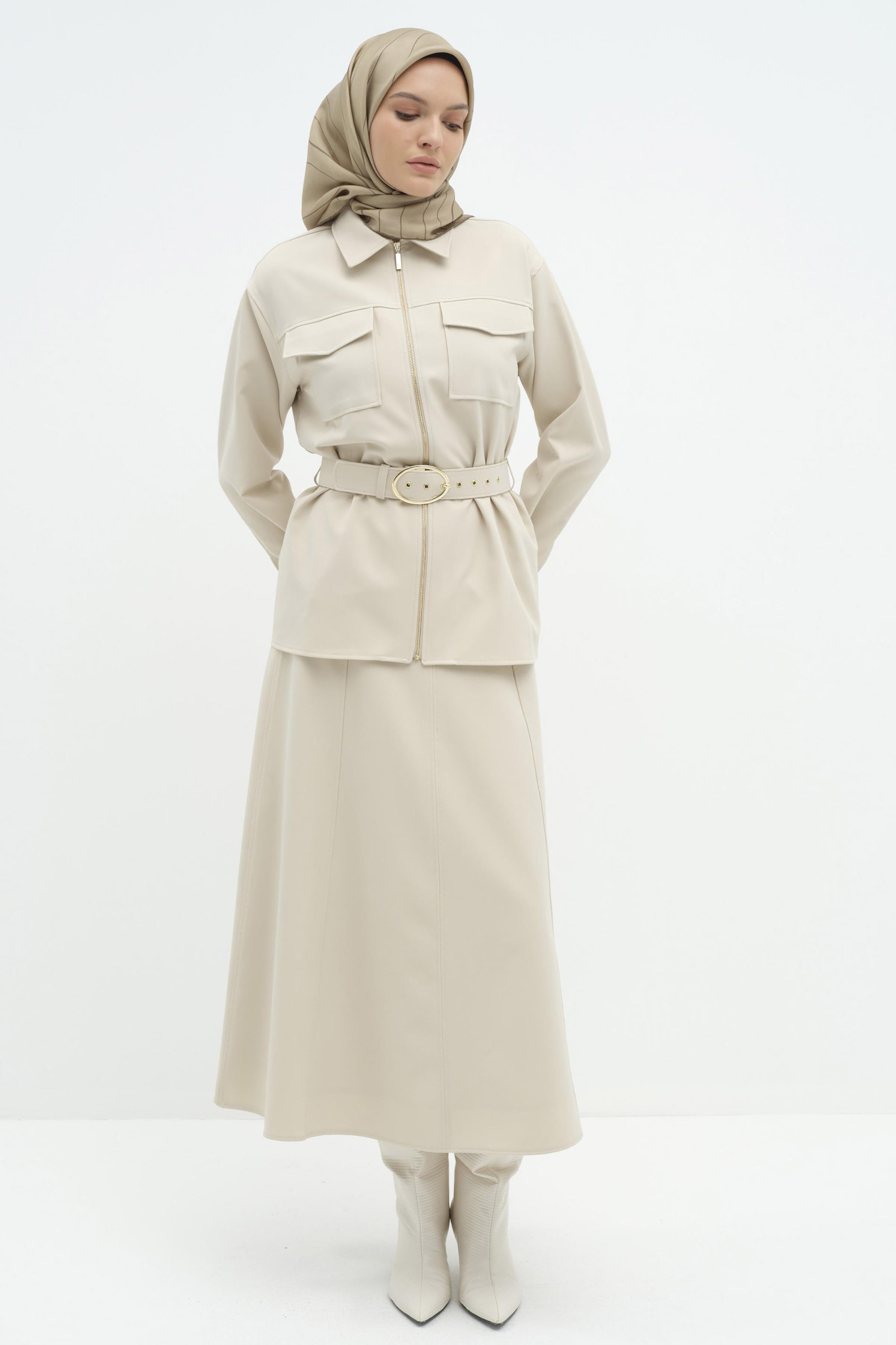 Dikişli Sekiz Parçalı Etek - Taş TUGBA