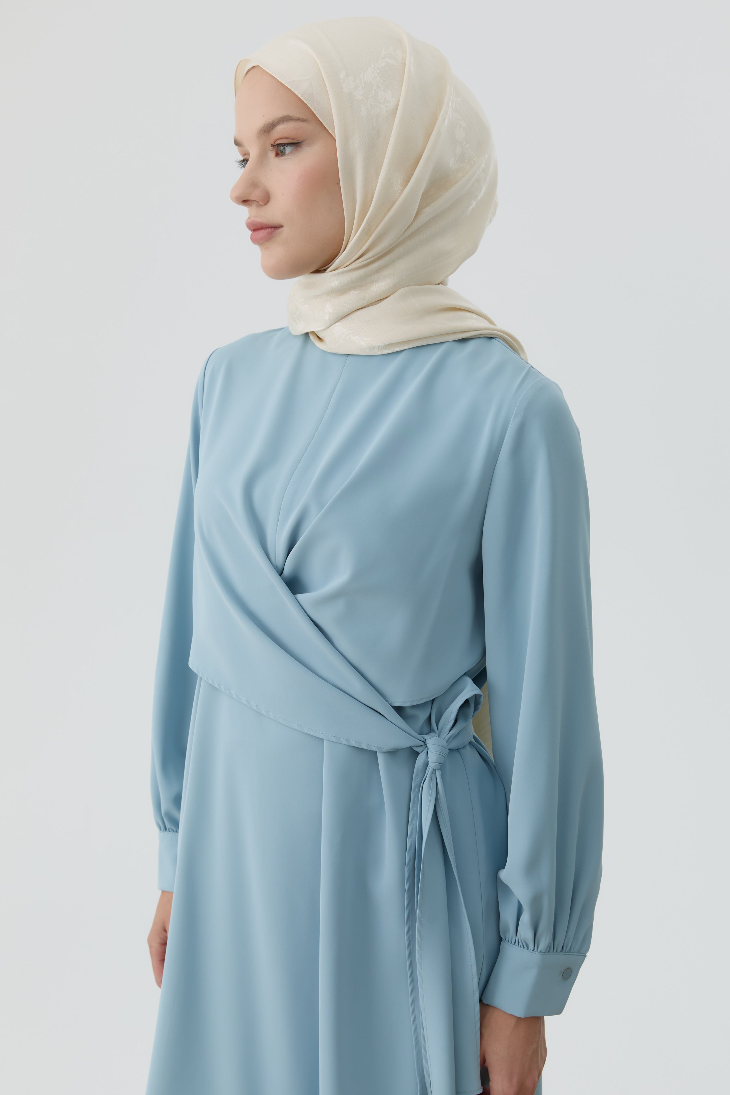 Drapeli Belden Bağlamalı Tunik - Açık Mavi TUGBA