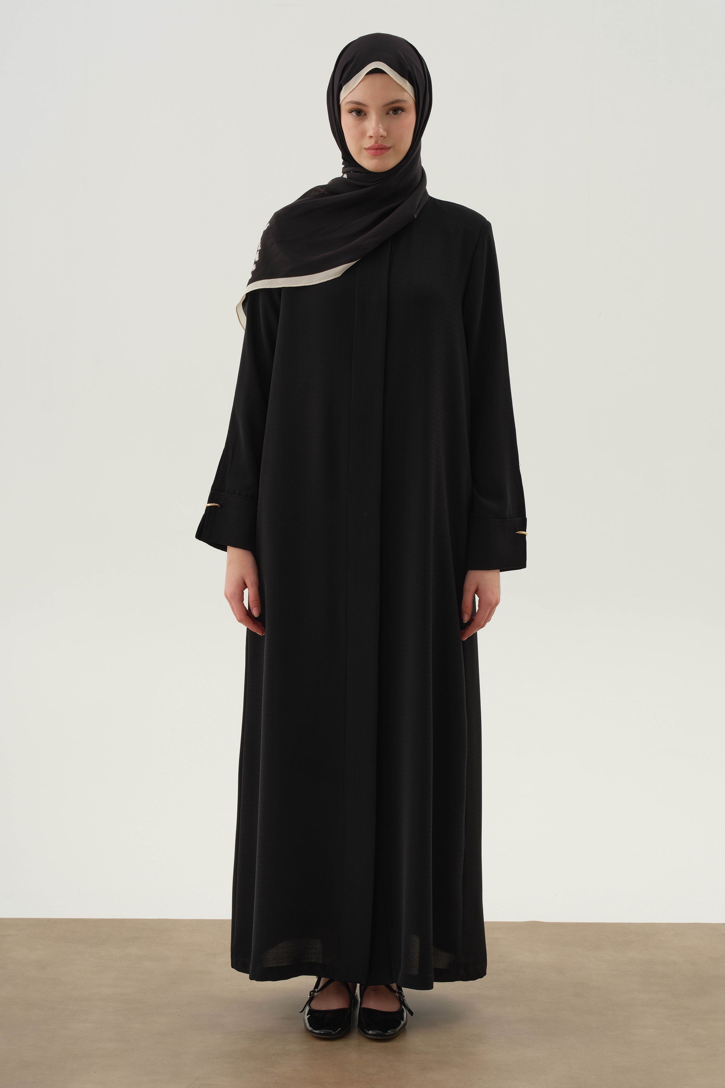 Duble Manşet Detaylı Ferace - Siyah TUGBA
