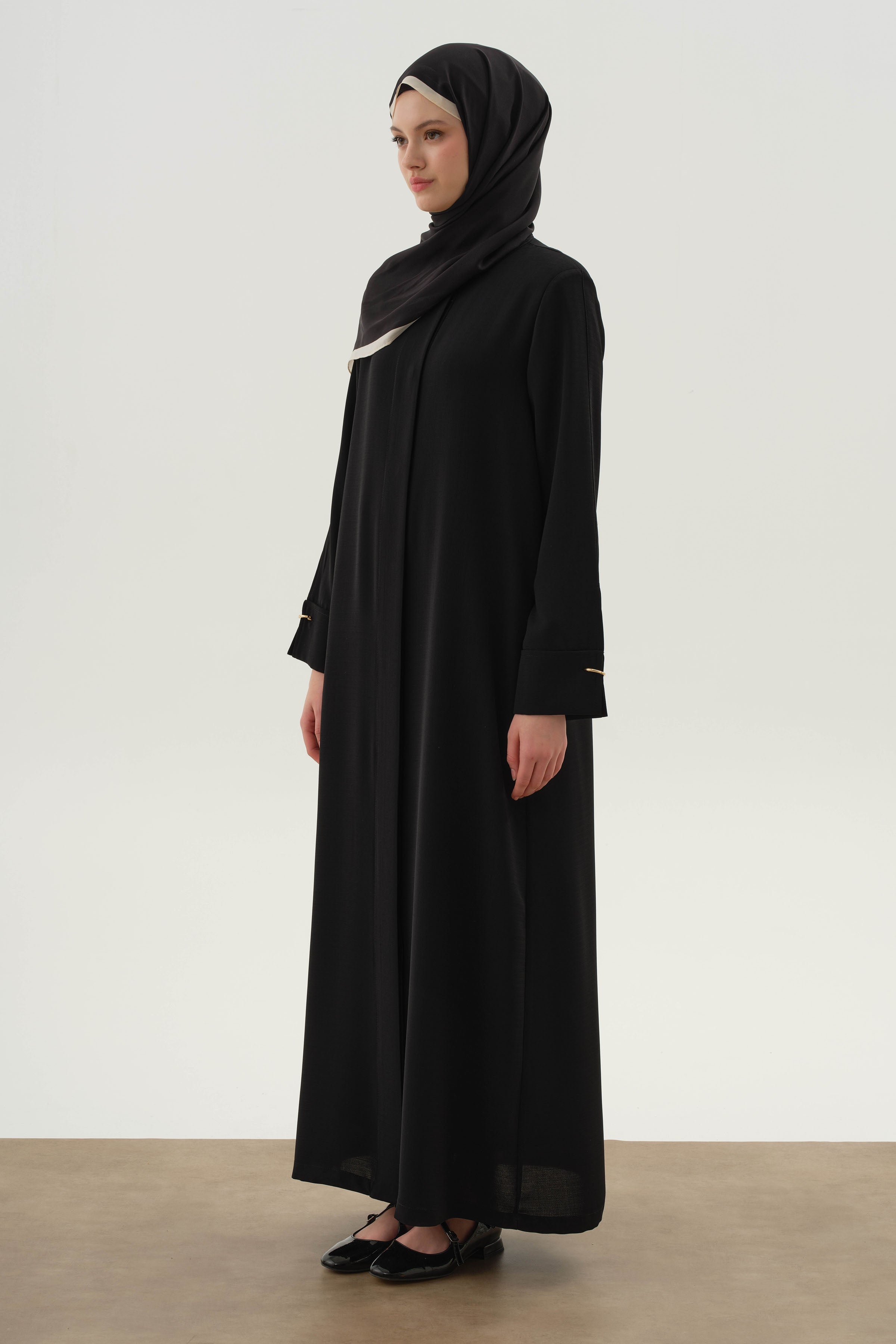 Duble Manşet Detaylı Ferace - Siyah TUGBA