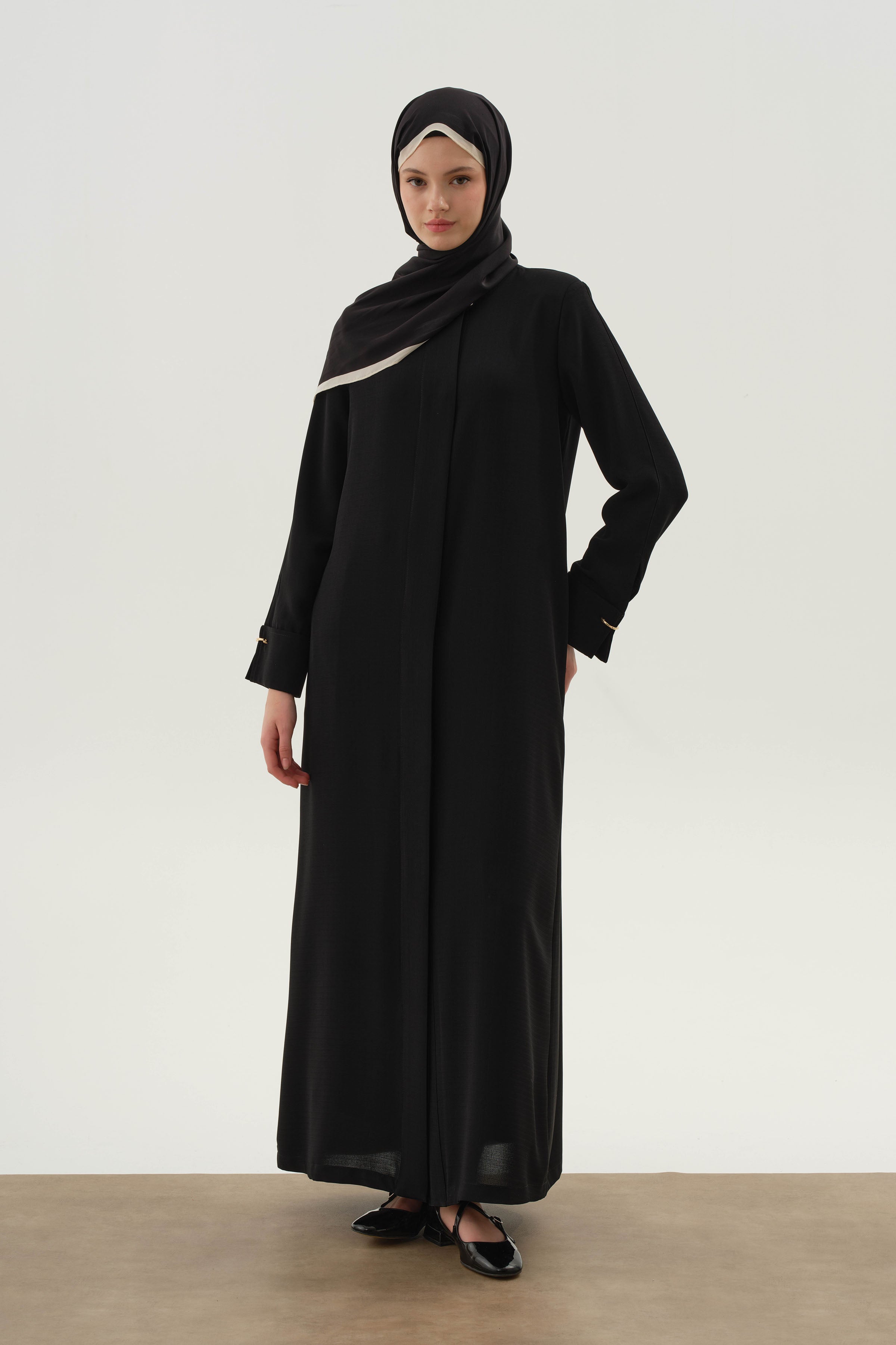 Duble Manşet Detaylı Ferace - Siyah TUGBA