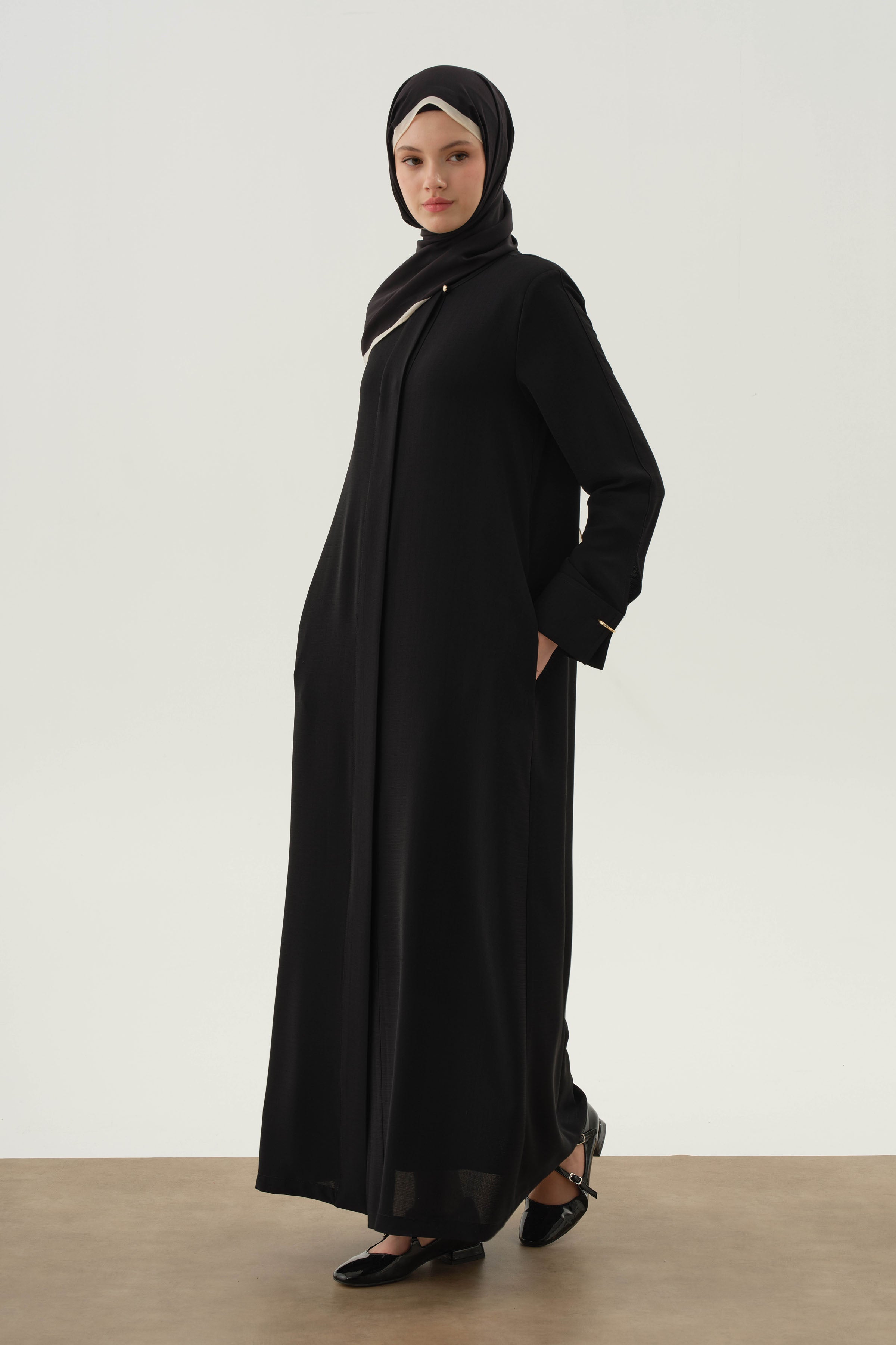 Duble Manşet Detaylı Ferace - Siyah TUGBA