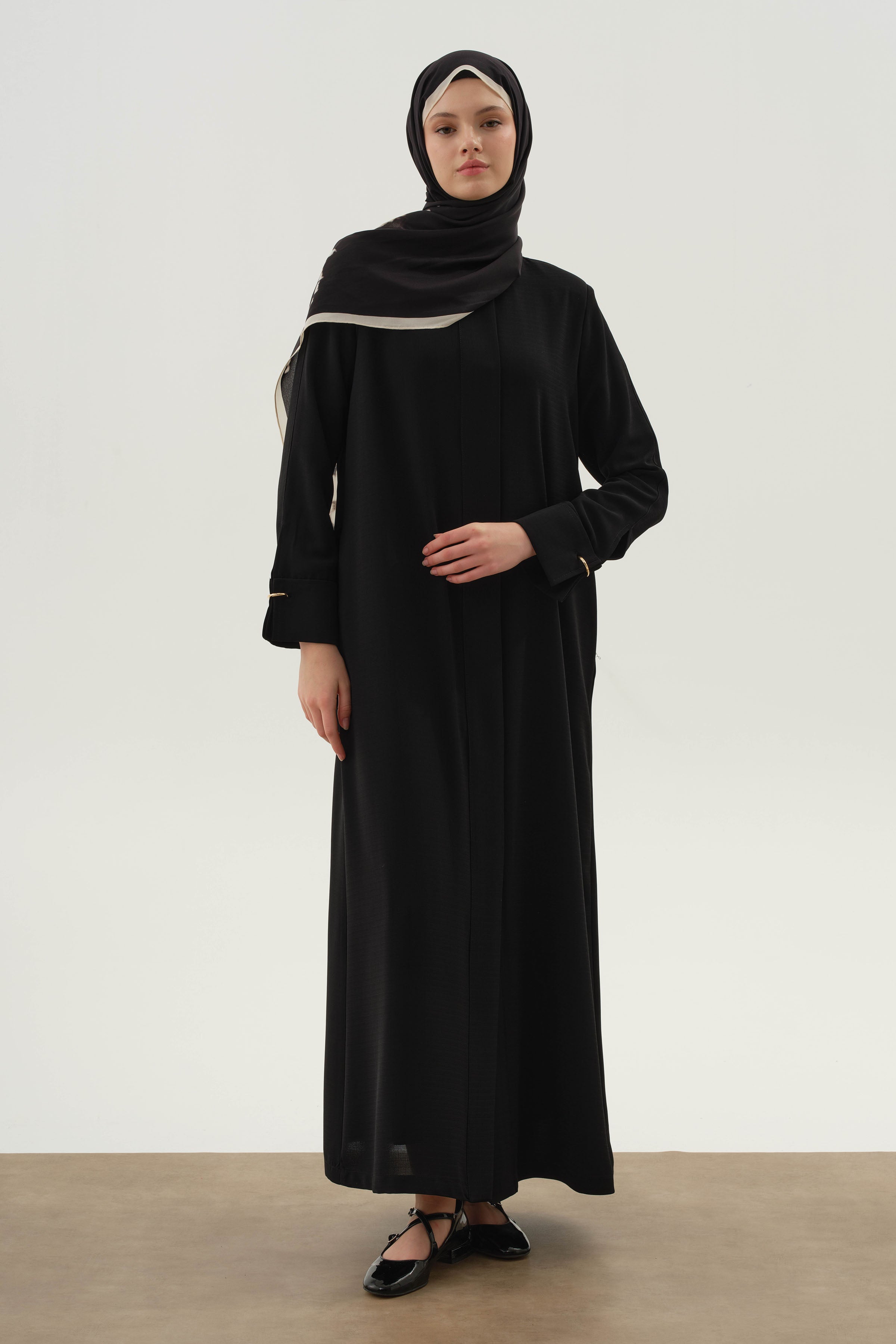 Duble Manşet Detaylı Ferace - Siyah TUGBA