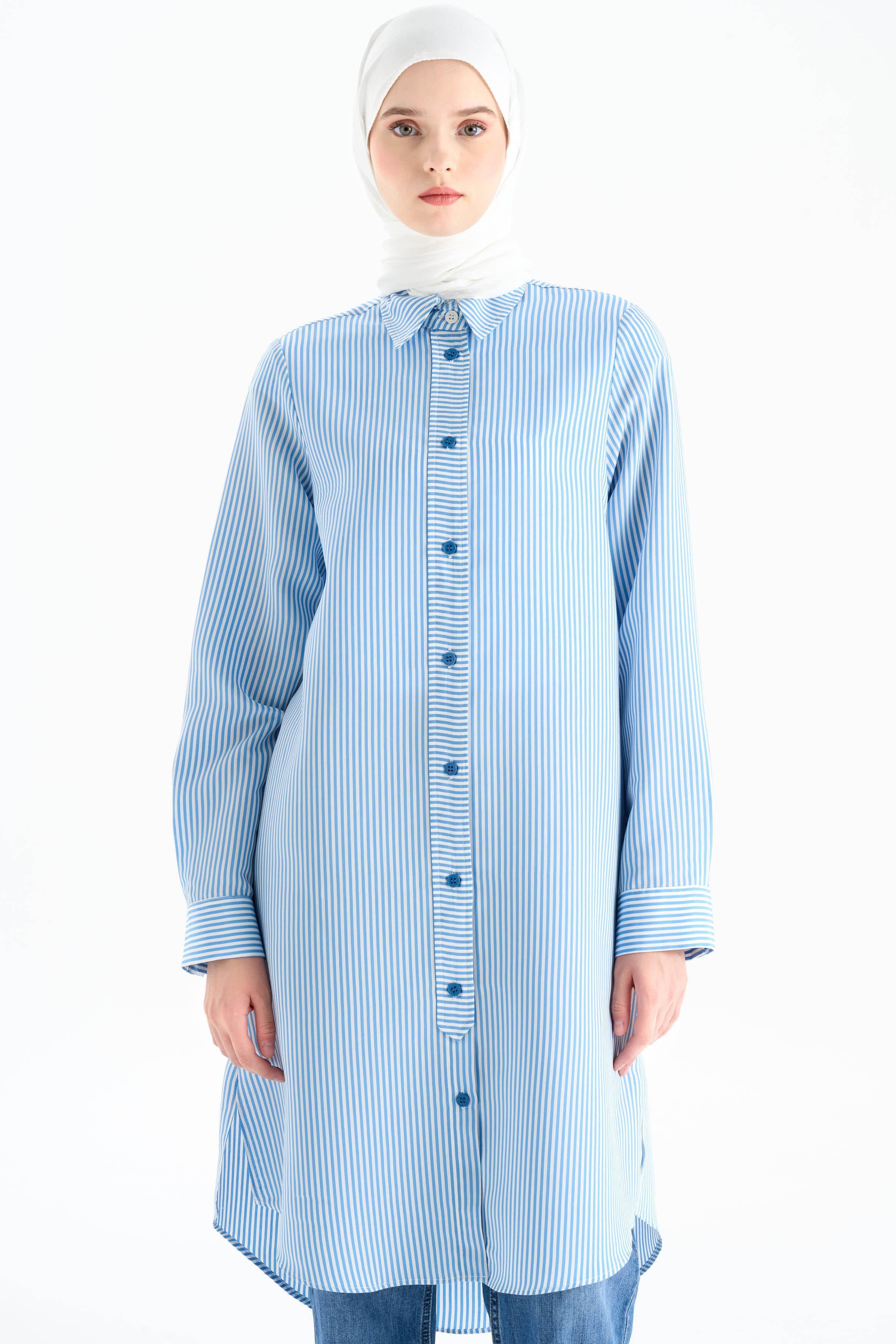 Düğme Detaylı Patlı Tunik - Açık Mavi TUGBA