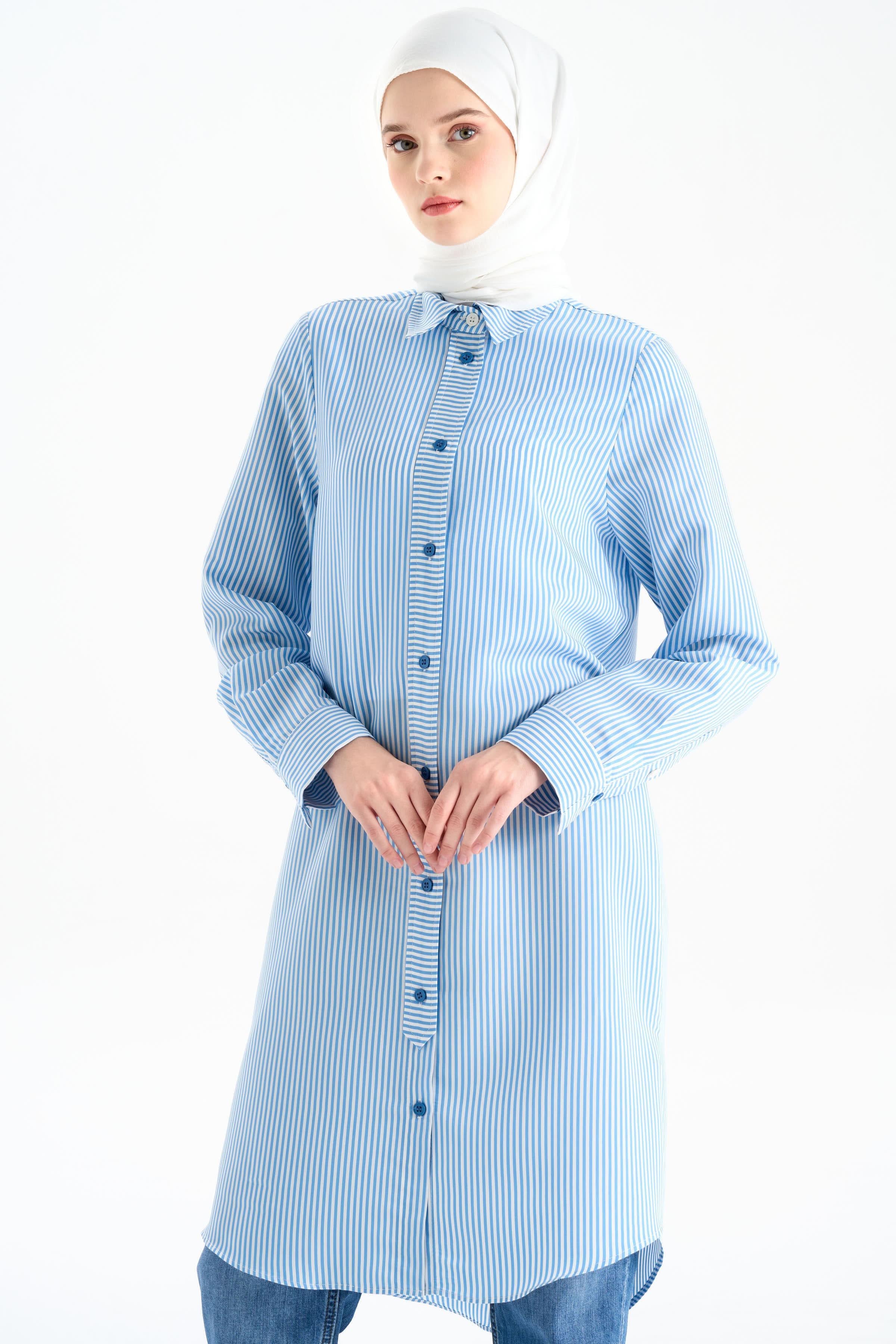 Düğme Detaylı Patlı Tunik - Açık Mavi TUGBA