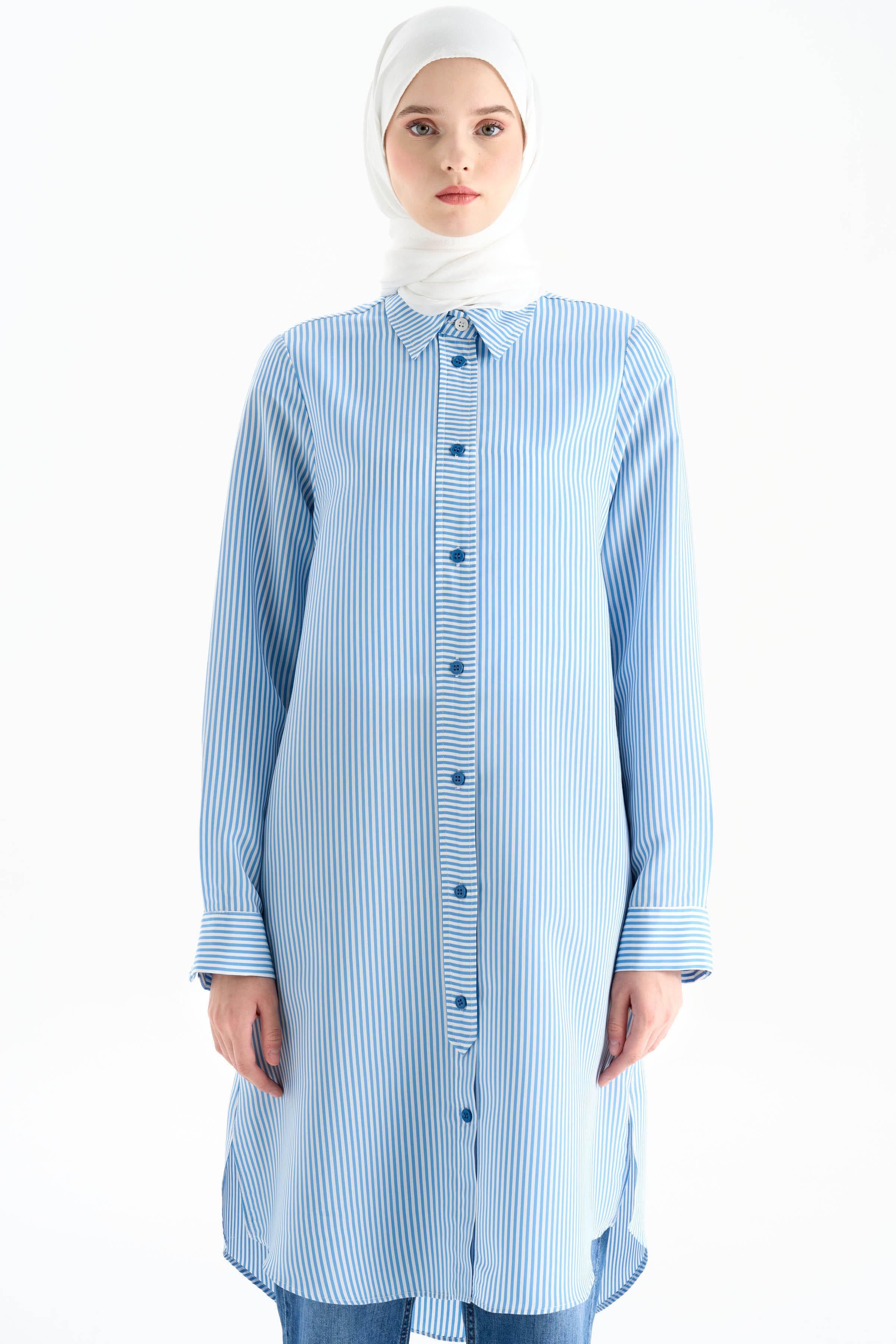 Düğme Detaylı Patlı Tunik - Açık Mavi TUGBA