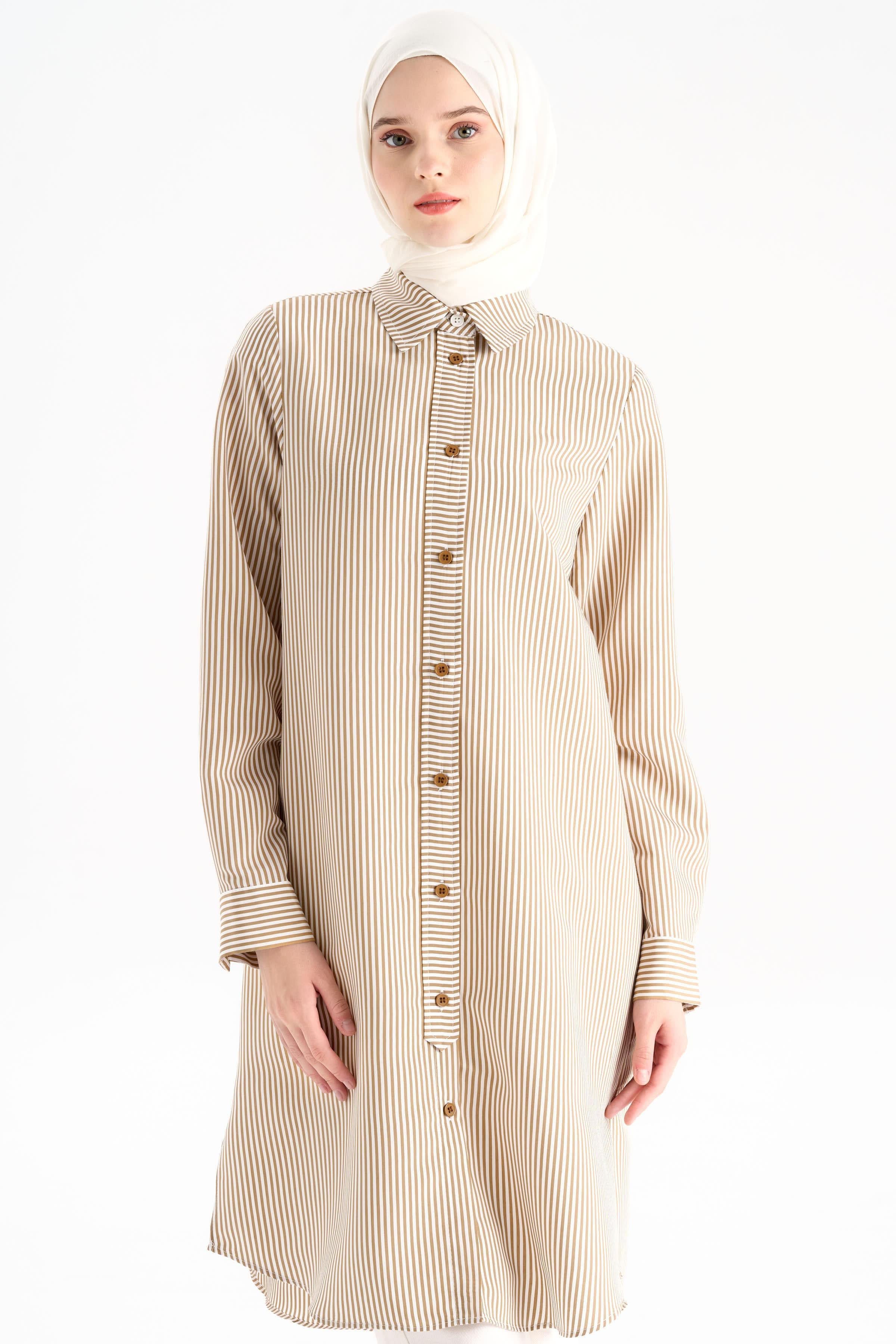 Düğme Detaylı Patlı Tunik - Camel TUGBA